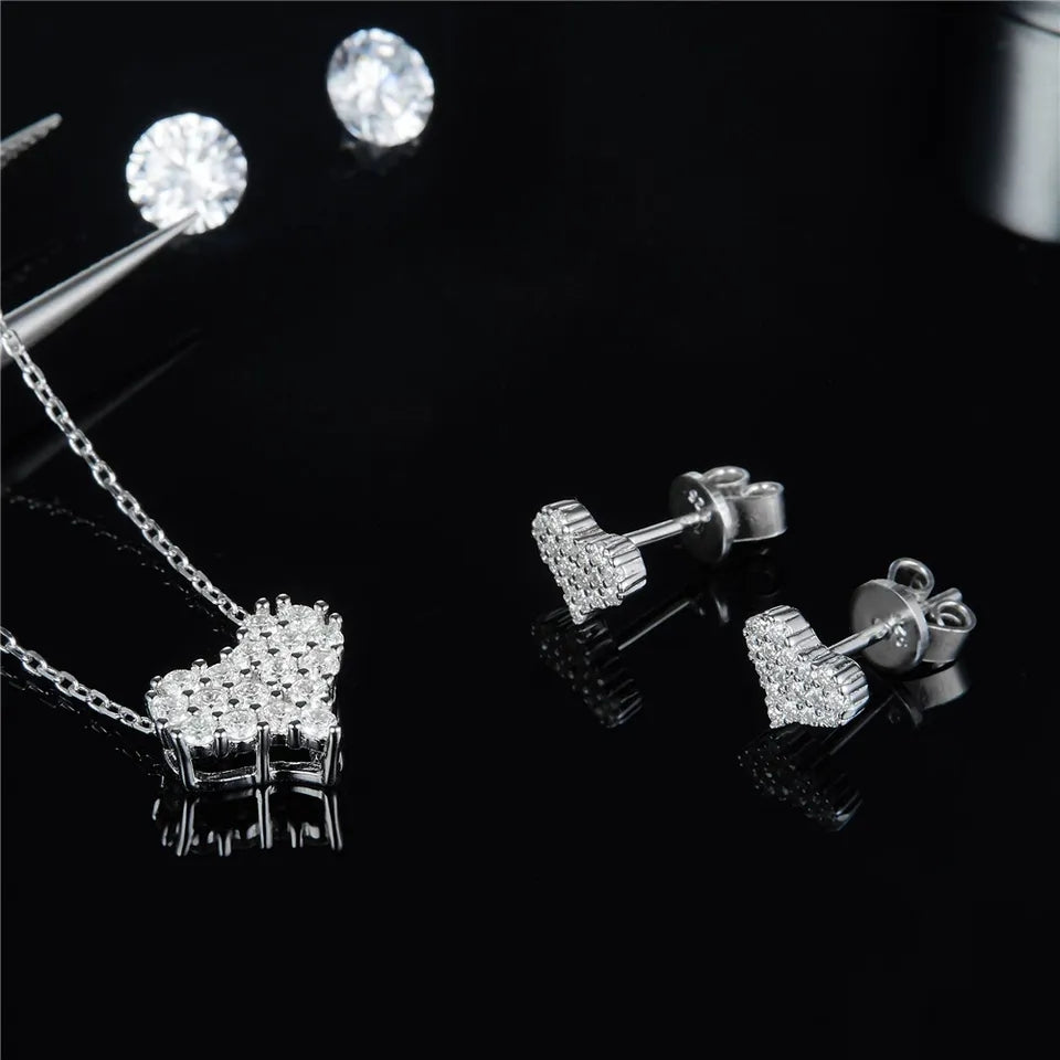 Simply Silver Pave Heart Necklace and Earring Set!