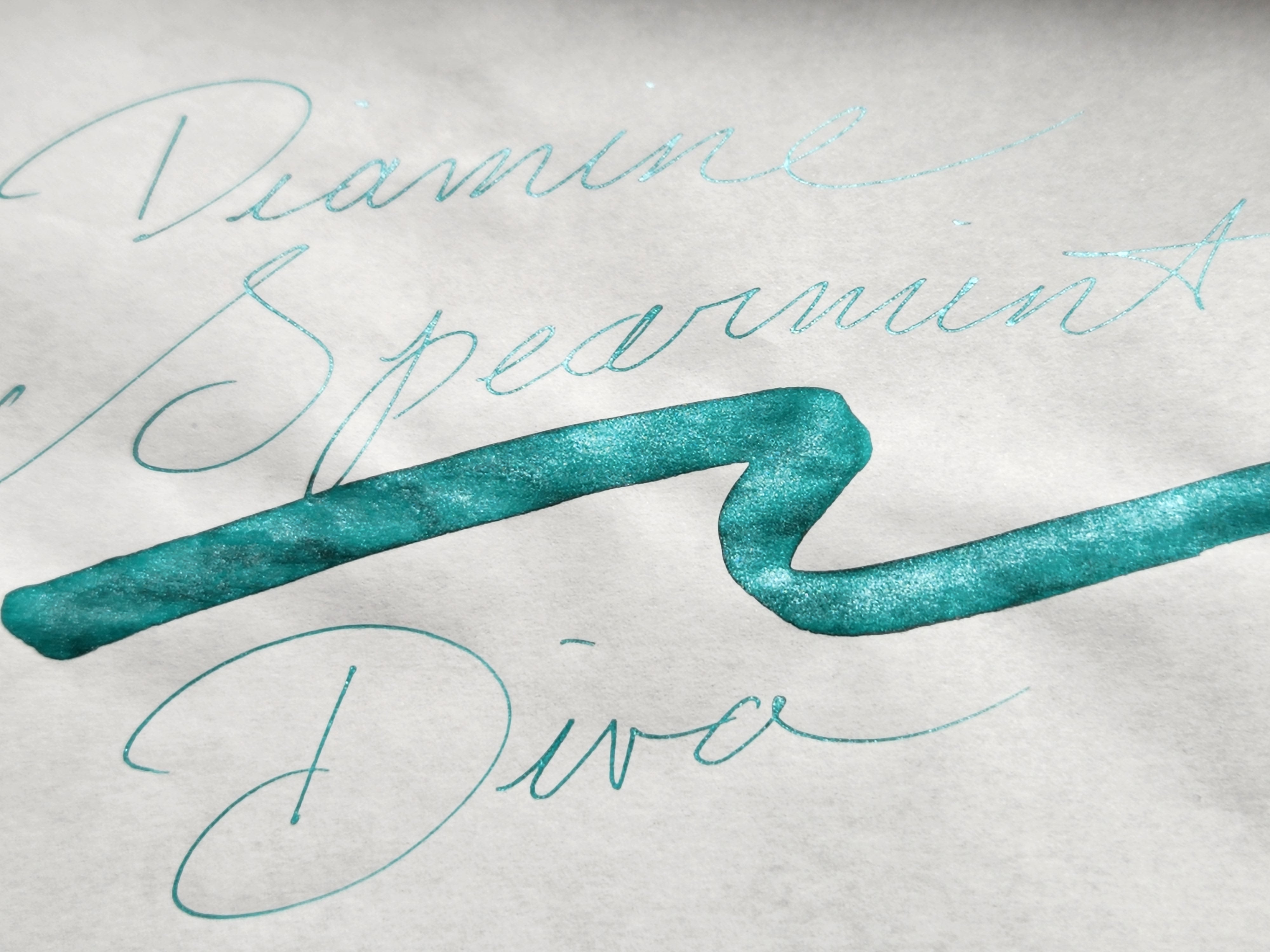 Close-up writing sample of Diamine Spearmint Diva fountain pen ink