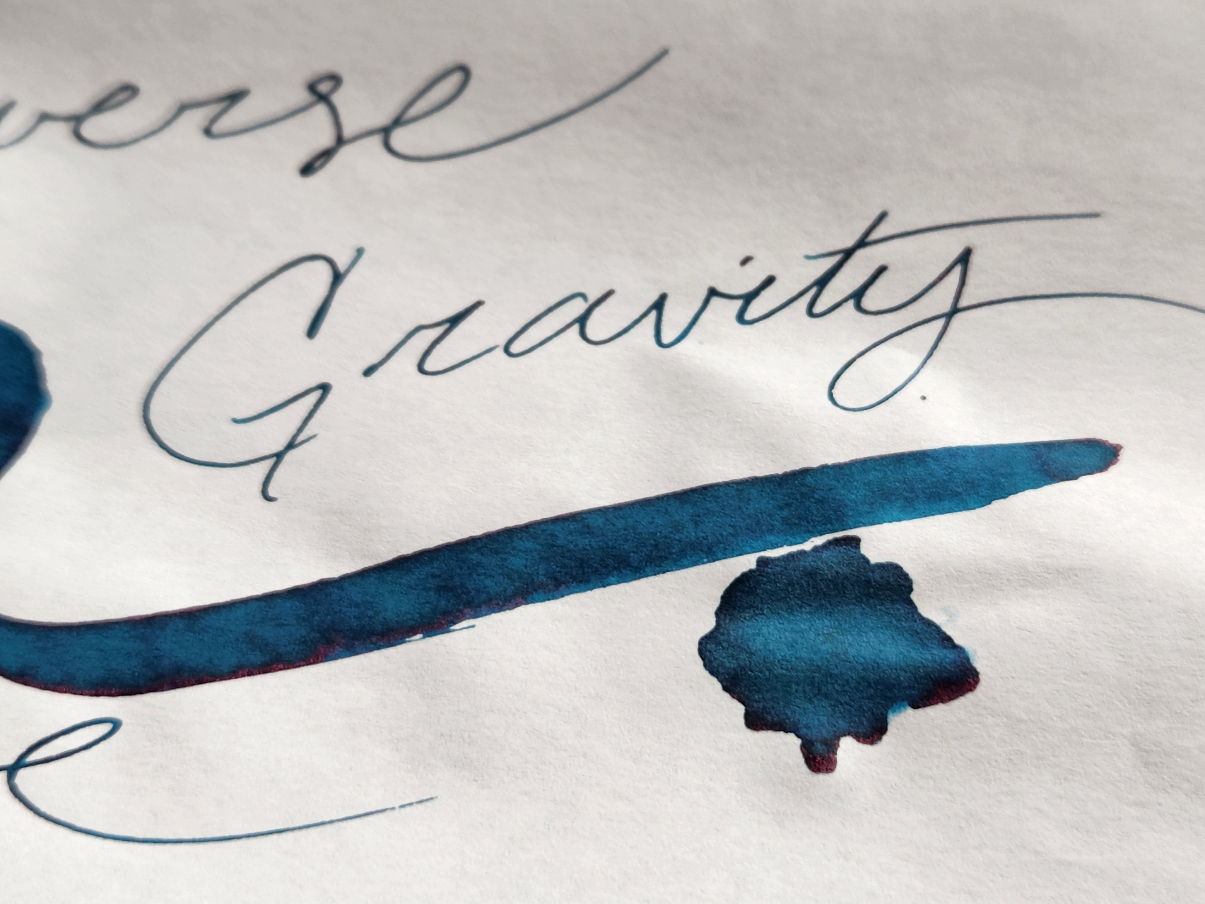 Close-up writing sample of Colorverse Gravity Wave fountain pen ink