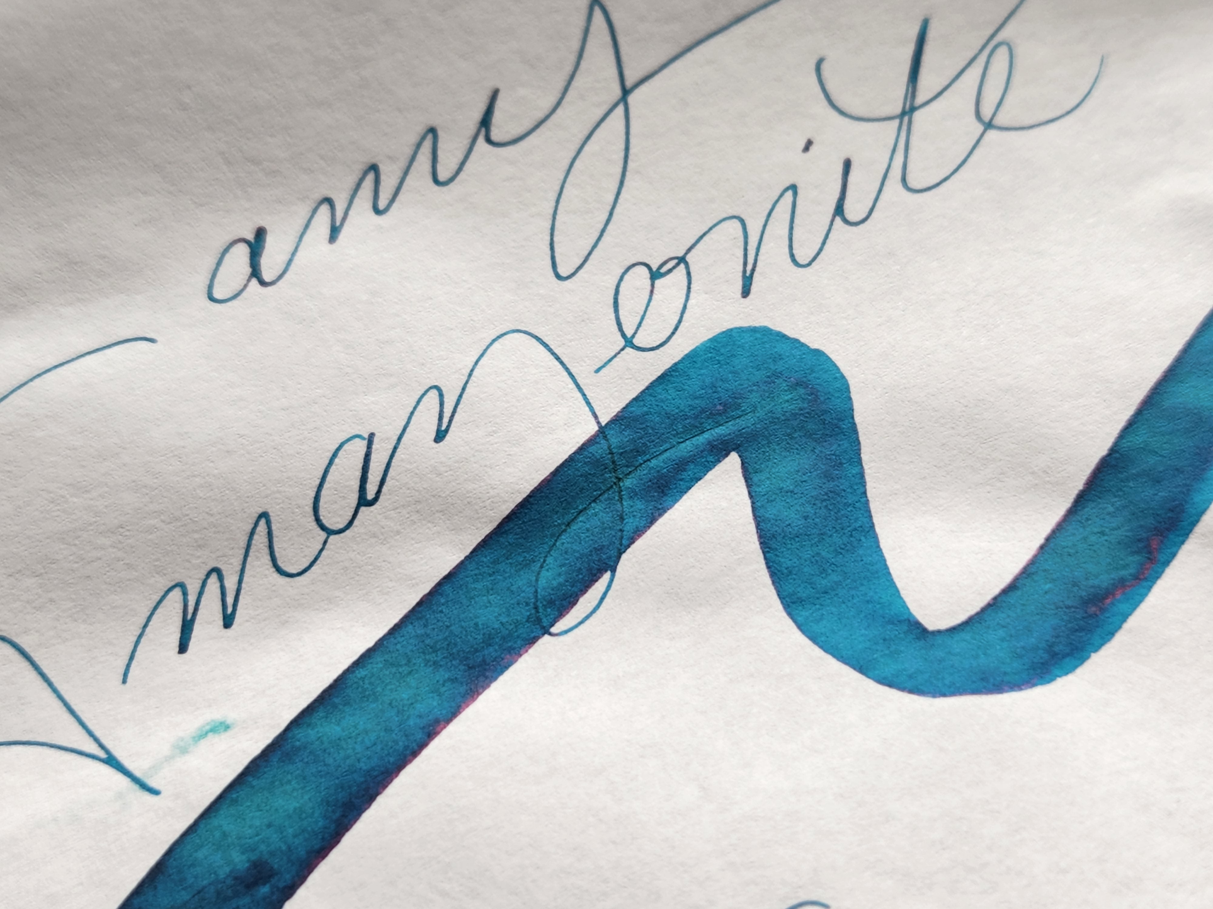 Close-up writing sample of LAMY amazonite fountain pen ink