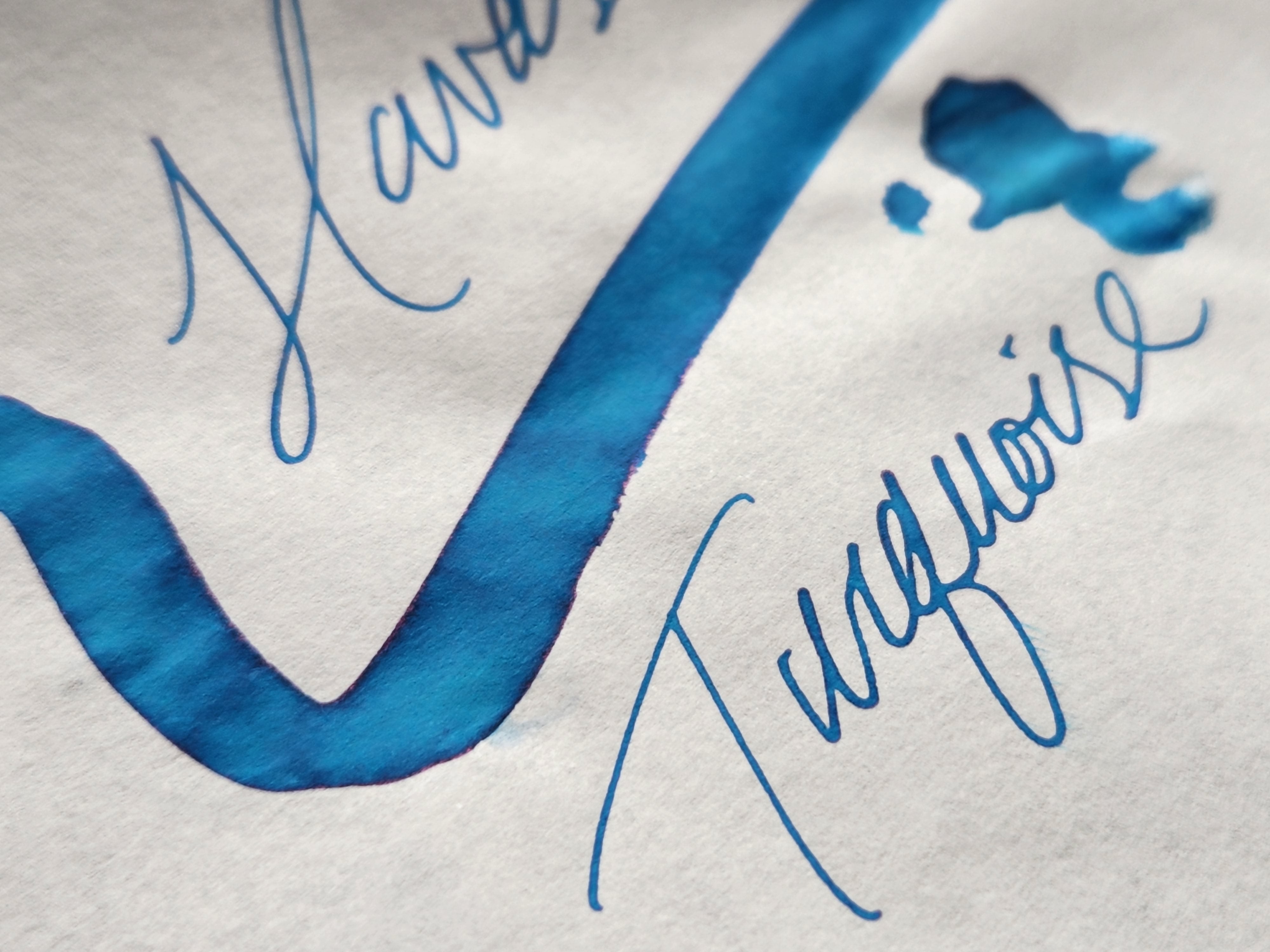 Close-up writing sample of Diamine Havasu Turquoise fountain pen ink