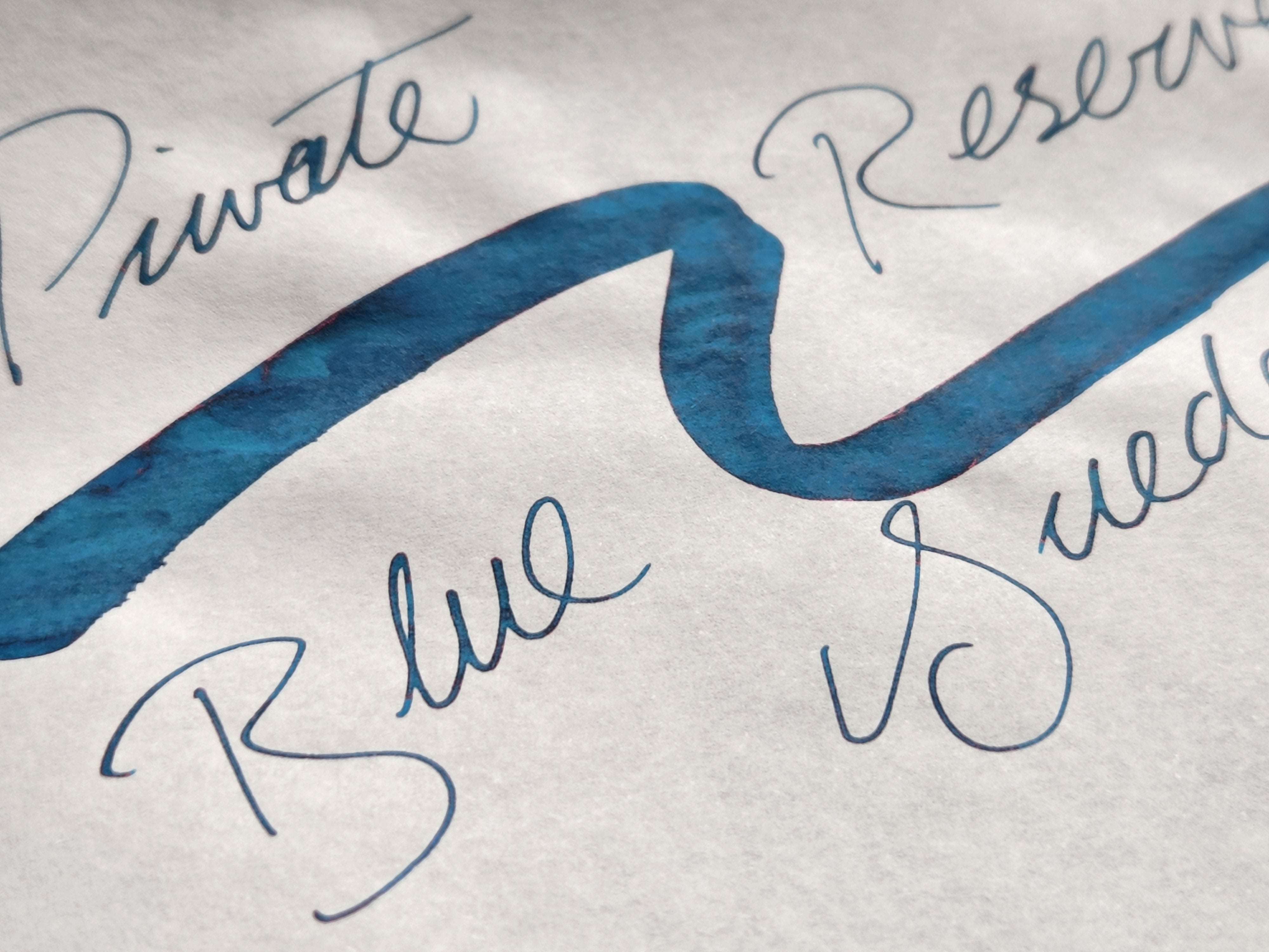 Close-up writing sample of Private Reserve Blue Suede fountain pen ink