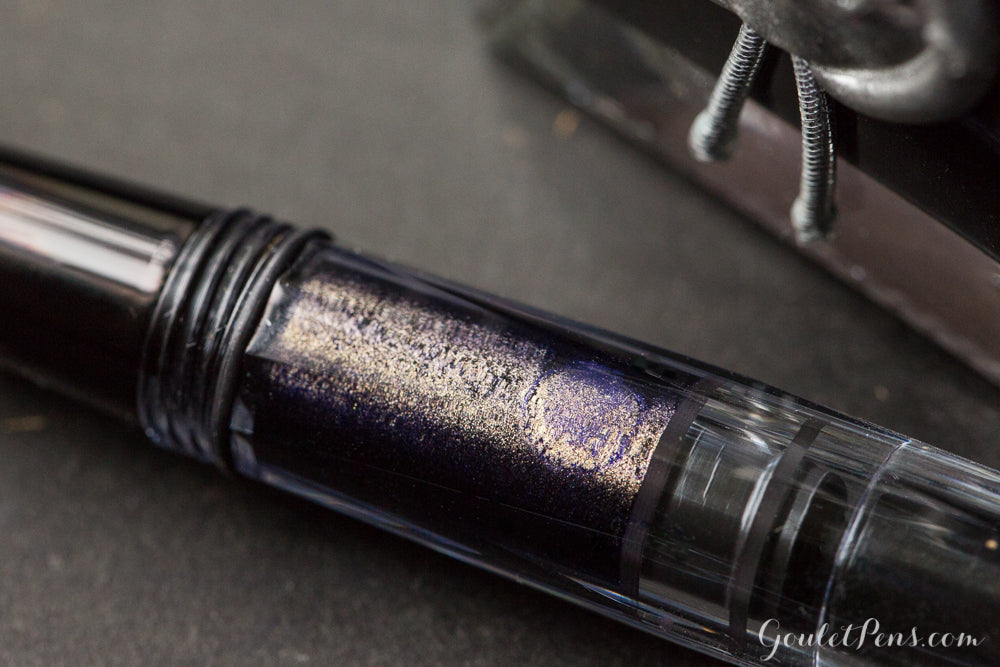 Shimmering ink in a demonstrator fountain pen