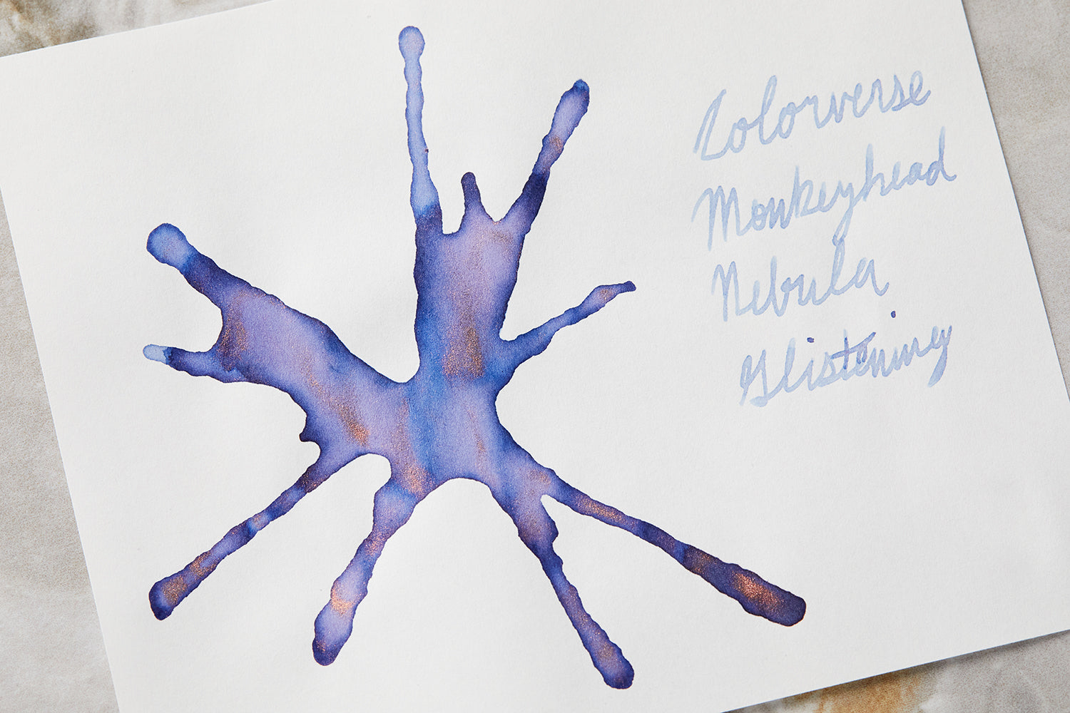 Colorverse Monkeyhead Nebula Glistening fountain pen ink swab sample