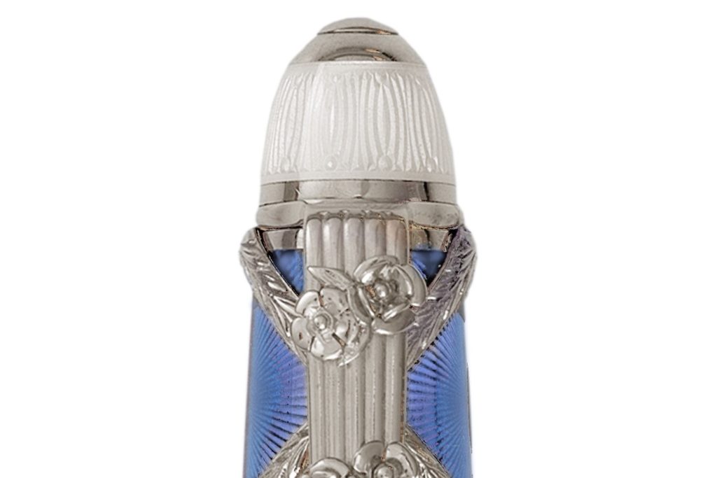 Russian Imperial Fountain Pen - St. Petersburg Sky Blue/Silver Cap Detail on white back ground