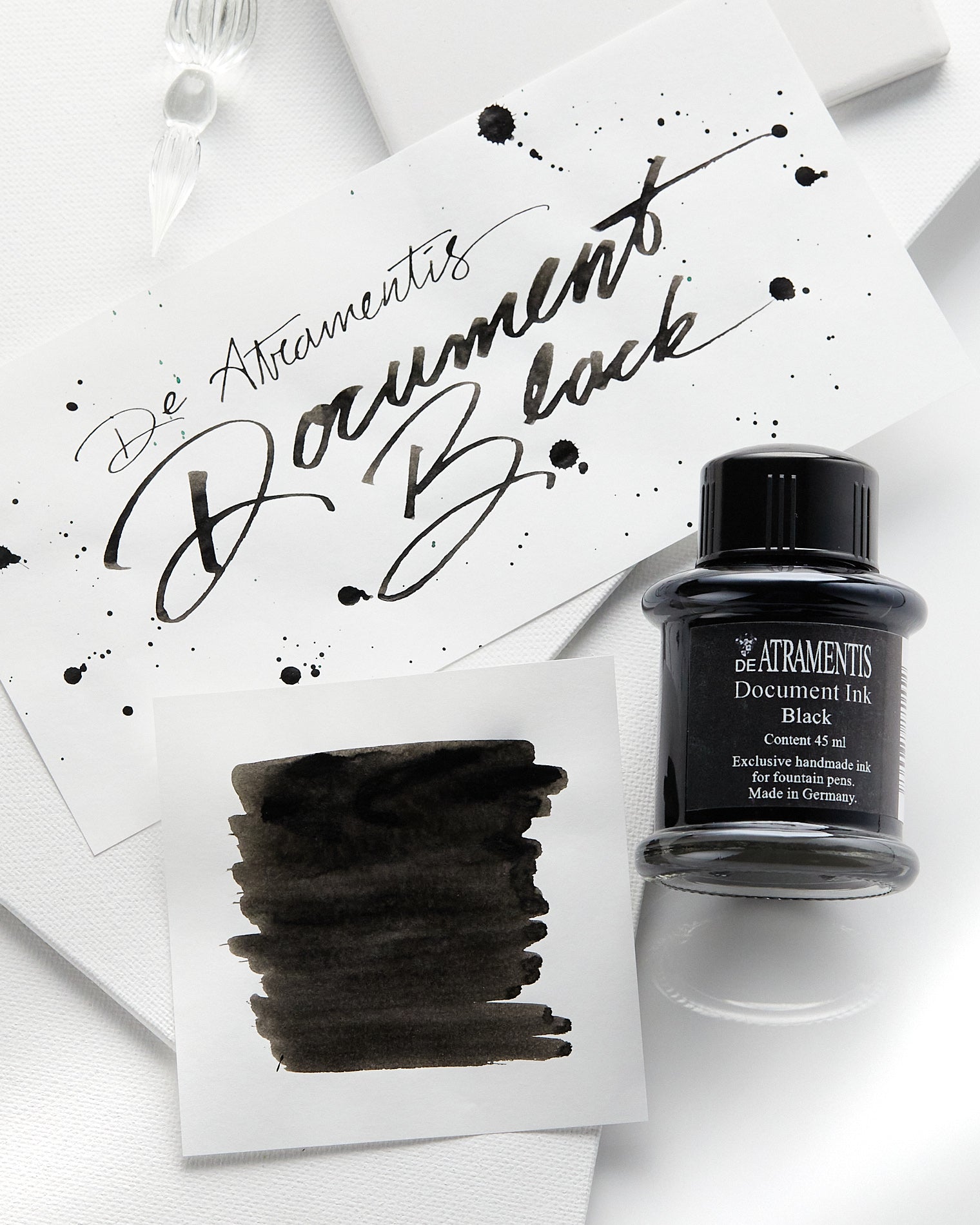 De Atramentis Document Black Ink bottle with writing sample