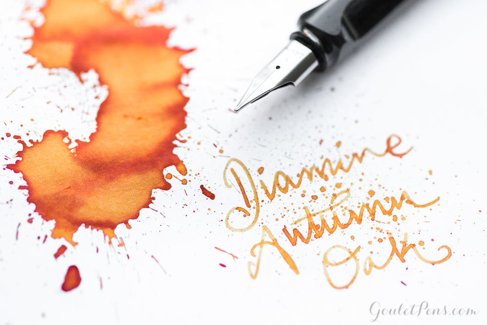 Close up of Diamine Autumn Oak ink spatter