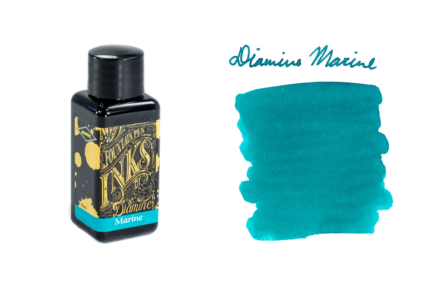 Diamine Marine fountain pen ink bottle and swab