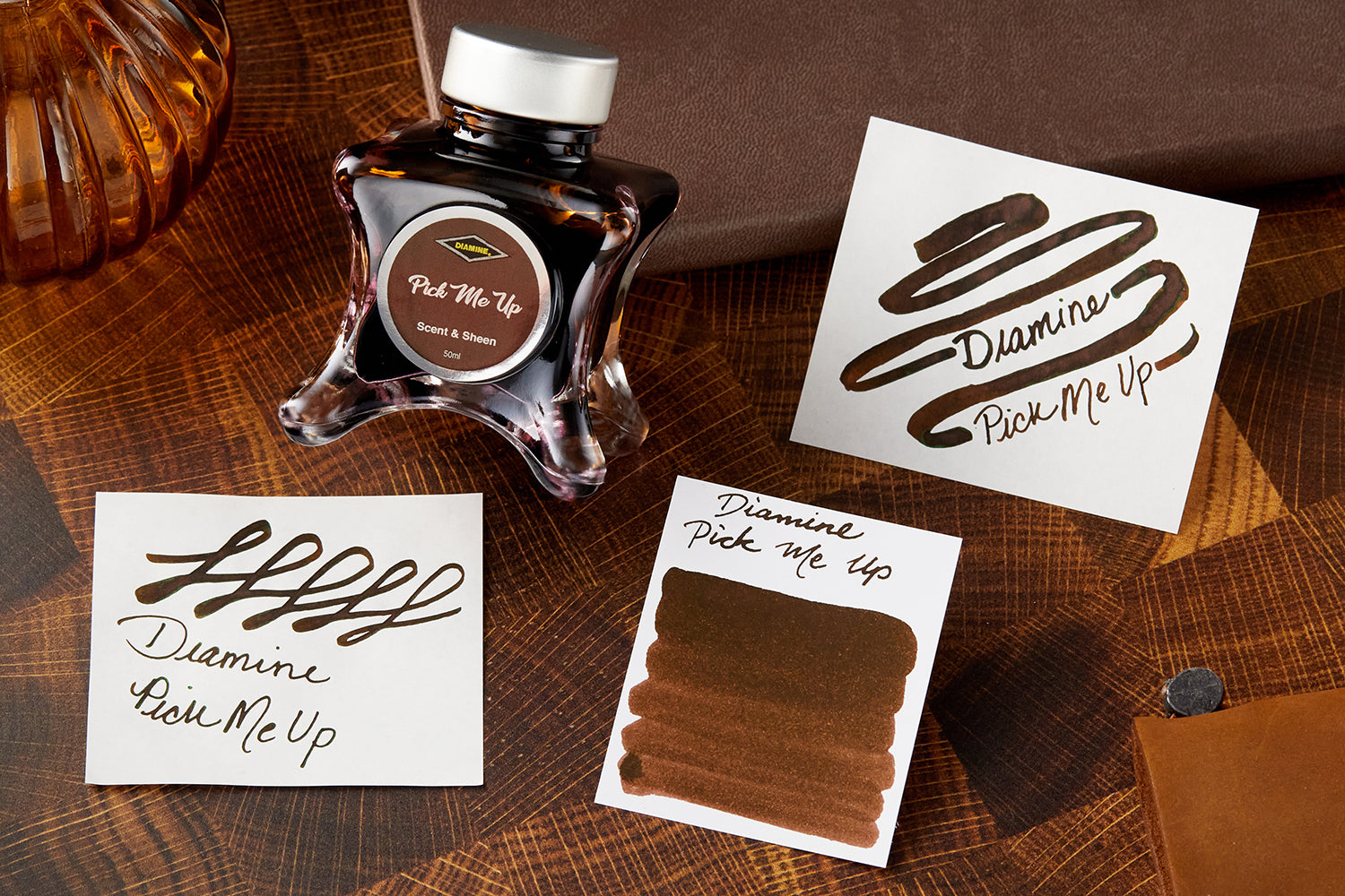 Diamine Pick Me Up bottle with ink swabs