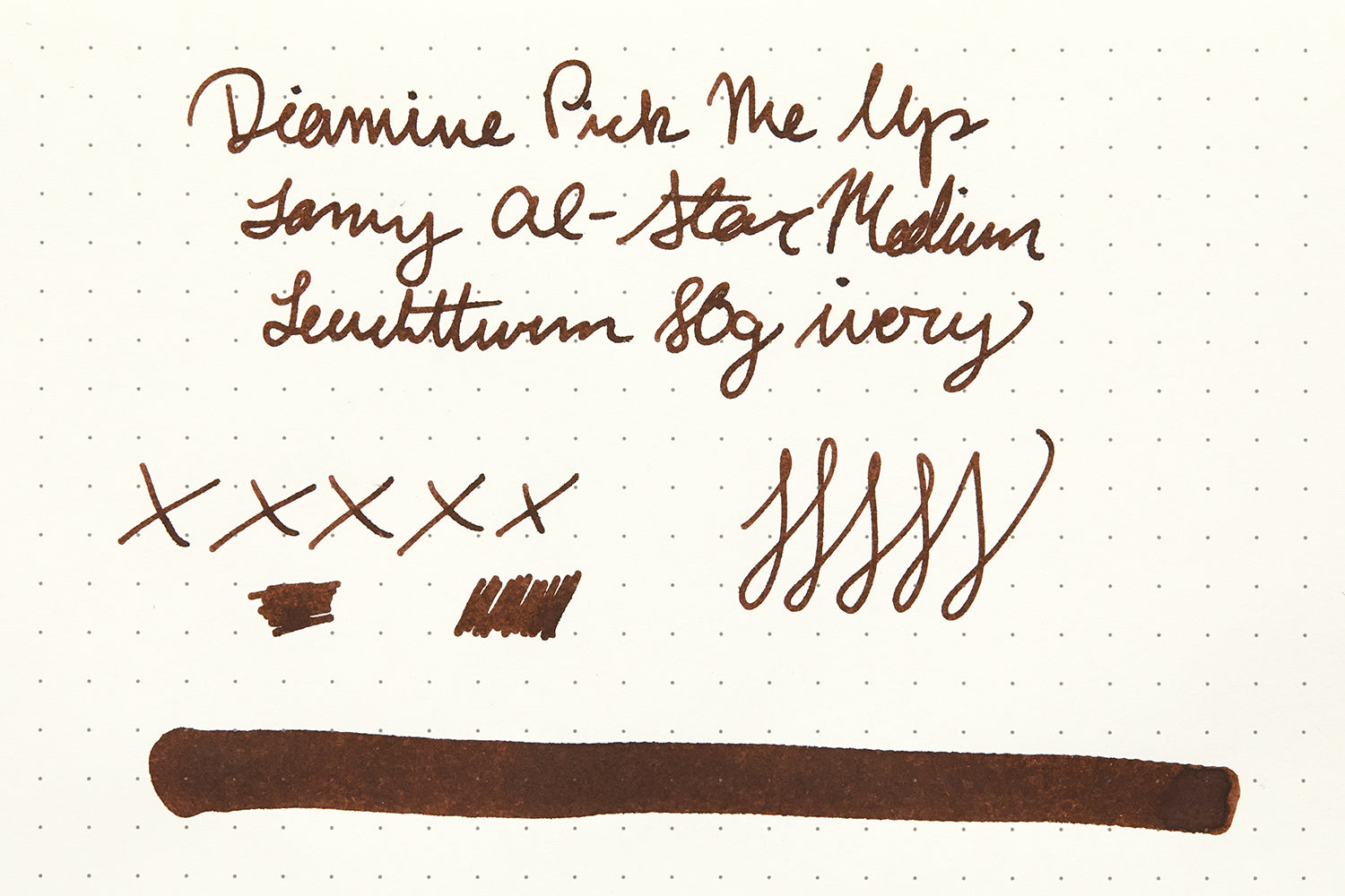 Diamine Pick Me Up Fountain Pen Ink on cream colored dot grid paper