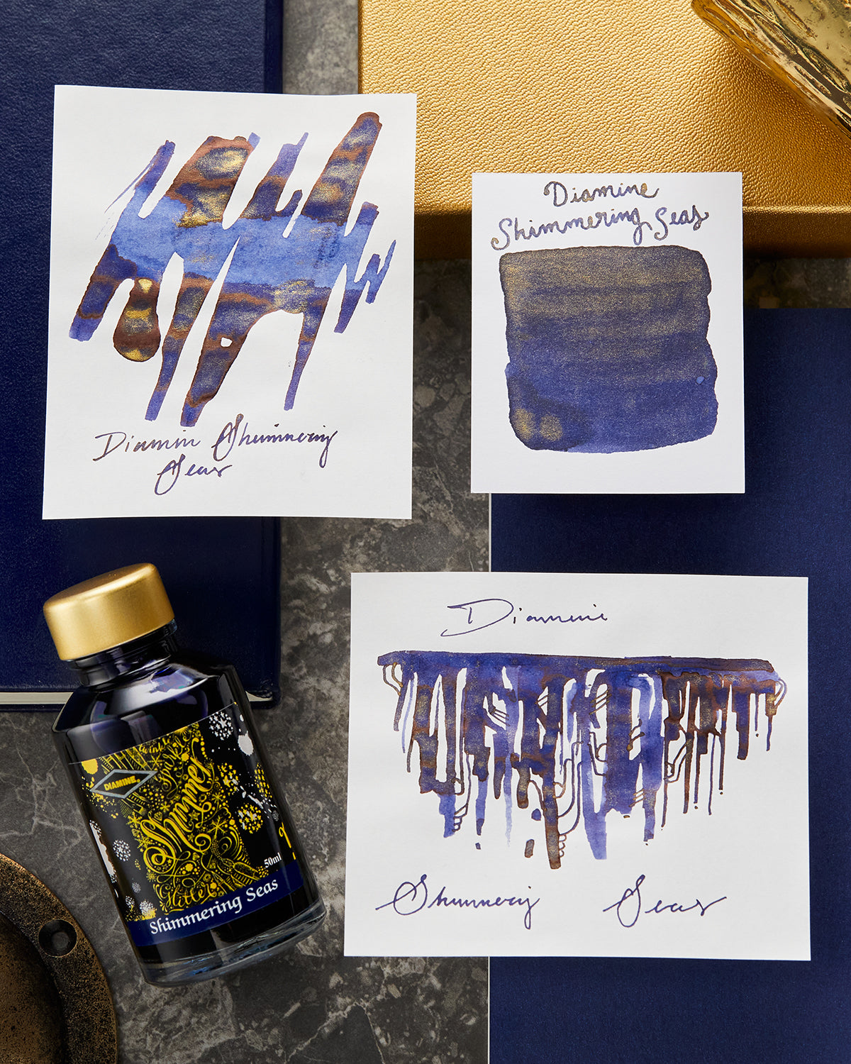 Diamine Shimmering Seas with examples of ink