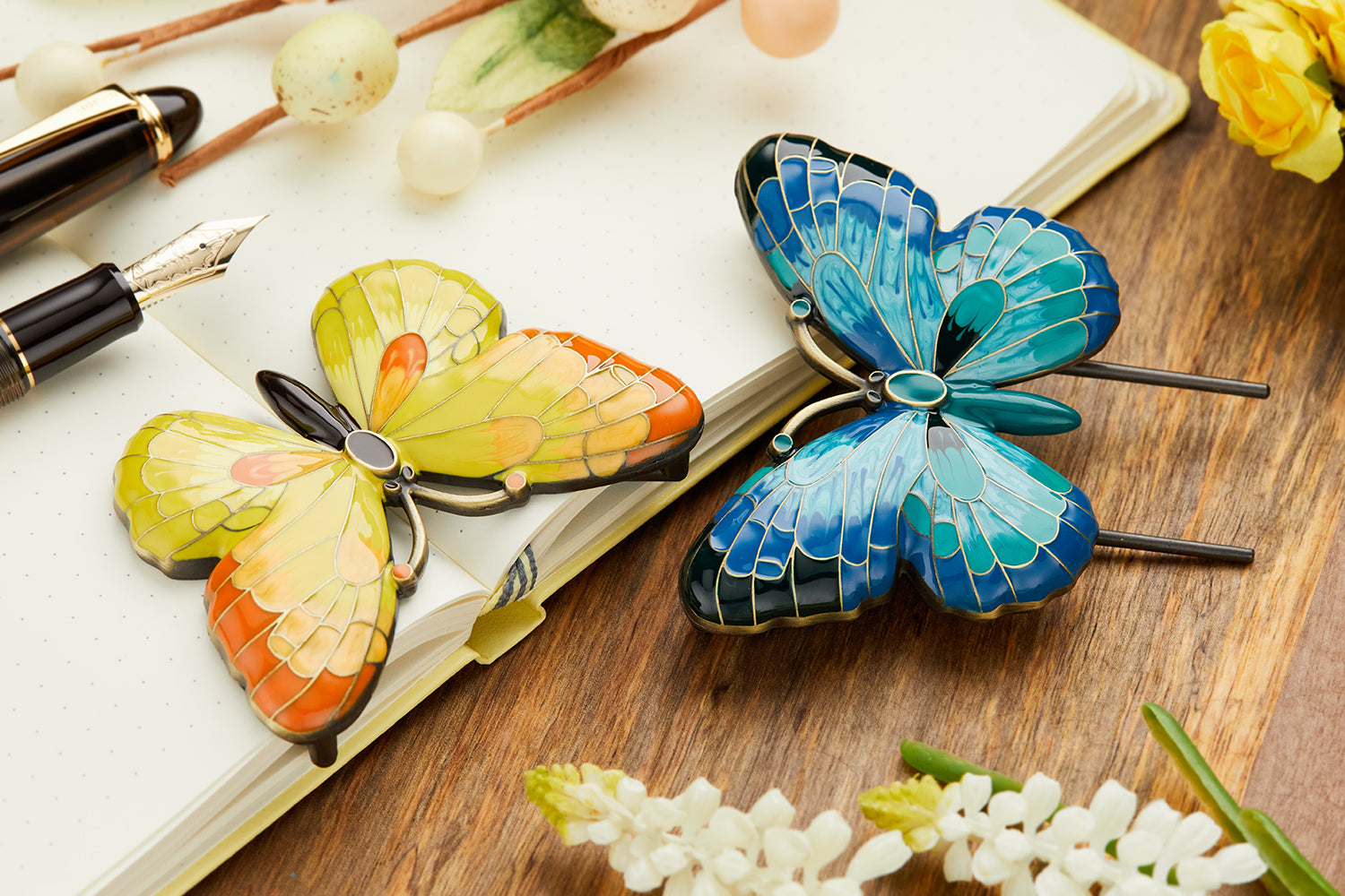 Esterbrook Butterfly Book Holders in yellow and teal