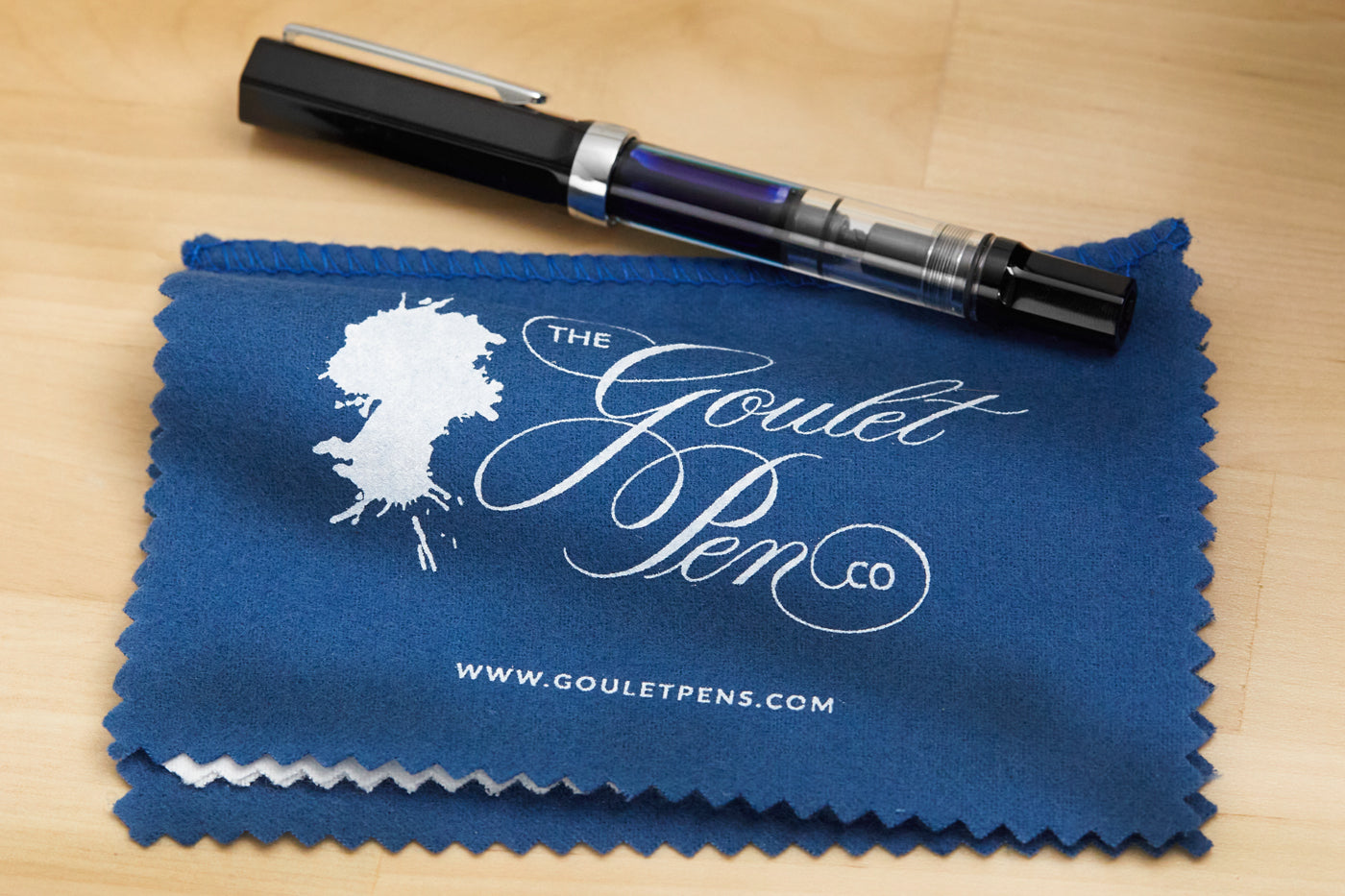 Goulet Polishing Cloth with a fountain pen
