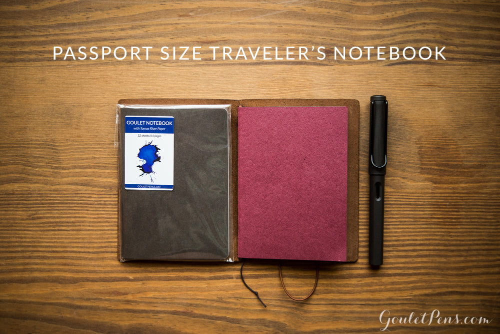 The Goulet Notebook with Tomoe River Passport Size fits the Traveler's Notebook Passport.