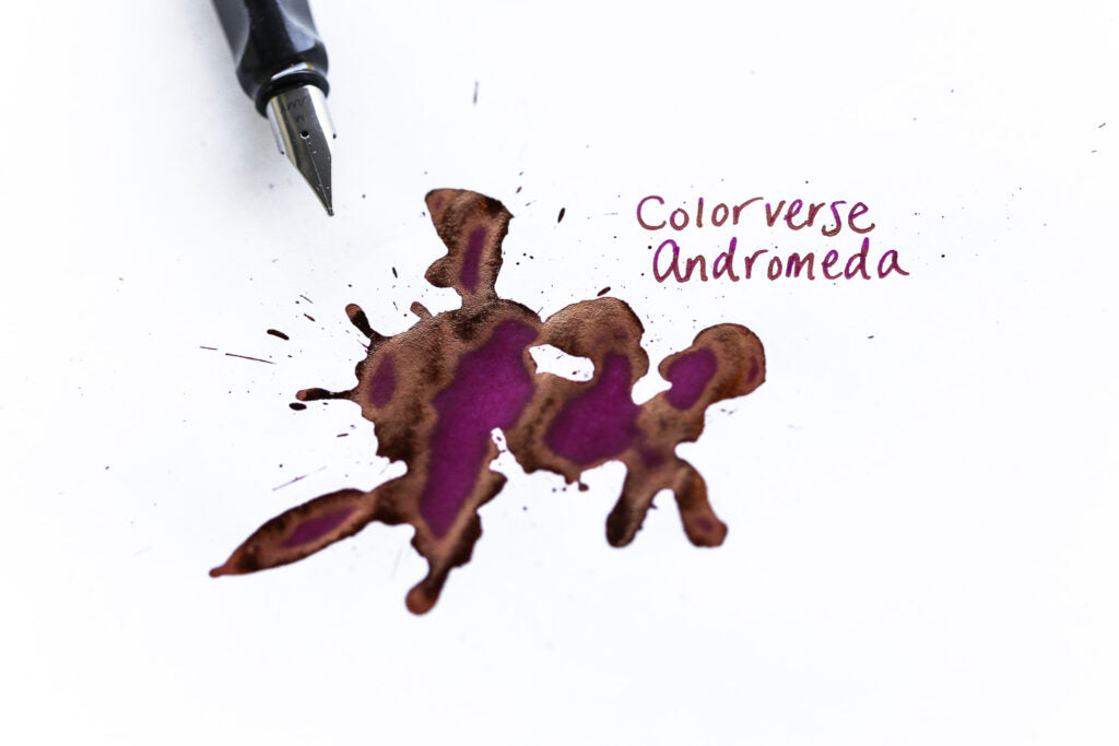 Colorverse Andromeda fountain pen ink with an uncapped LAMY safari pen