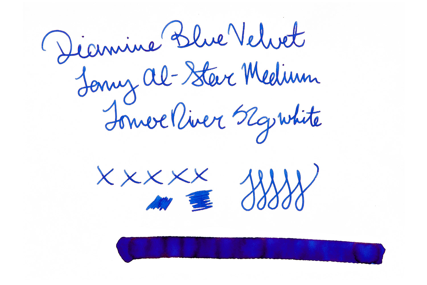 Diamine Blue Velvet Fountain Pen ink on white blank paper