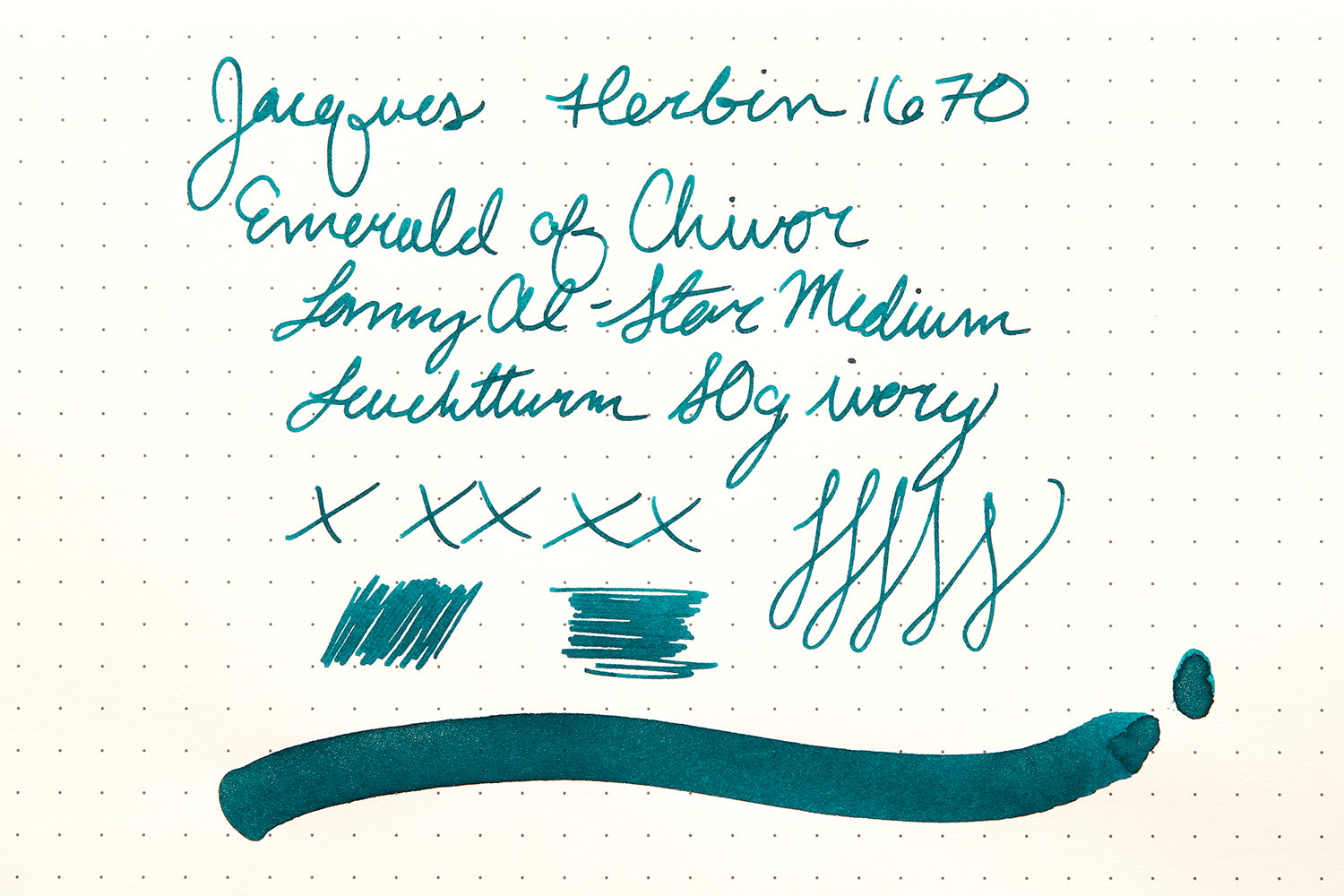 Jacques Herbin Emerald of Chivor ink review on Leuchtturm paper.