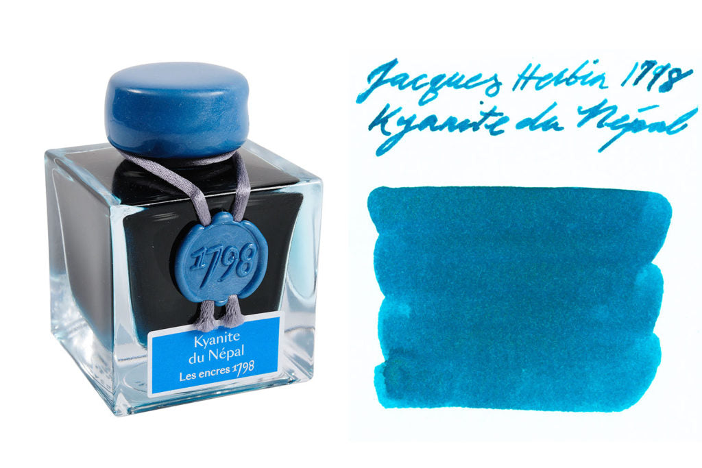 Jacques Herbin 1798 Kyanite du Nepal fountain pen ink on white with writing and swab