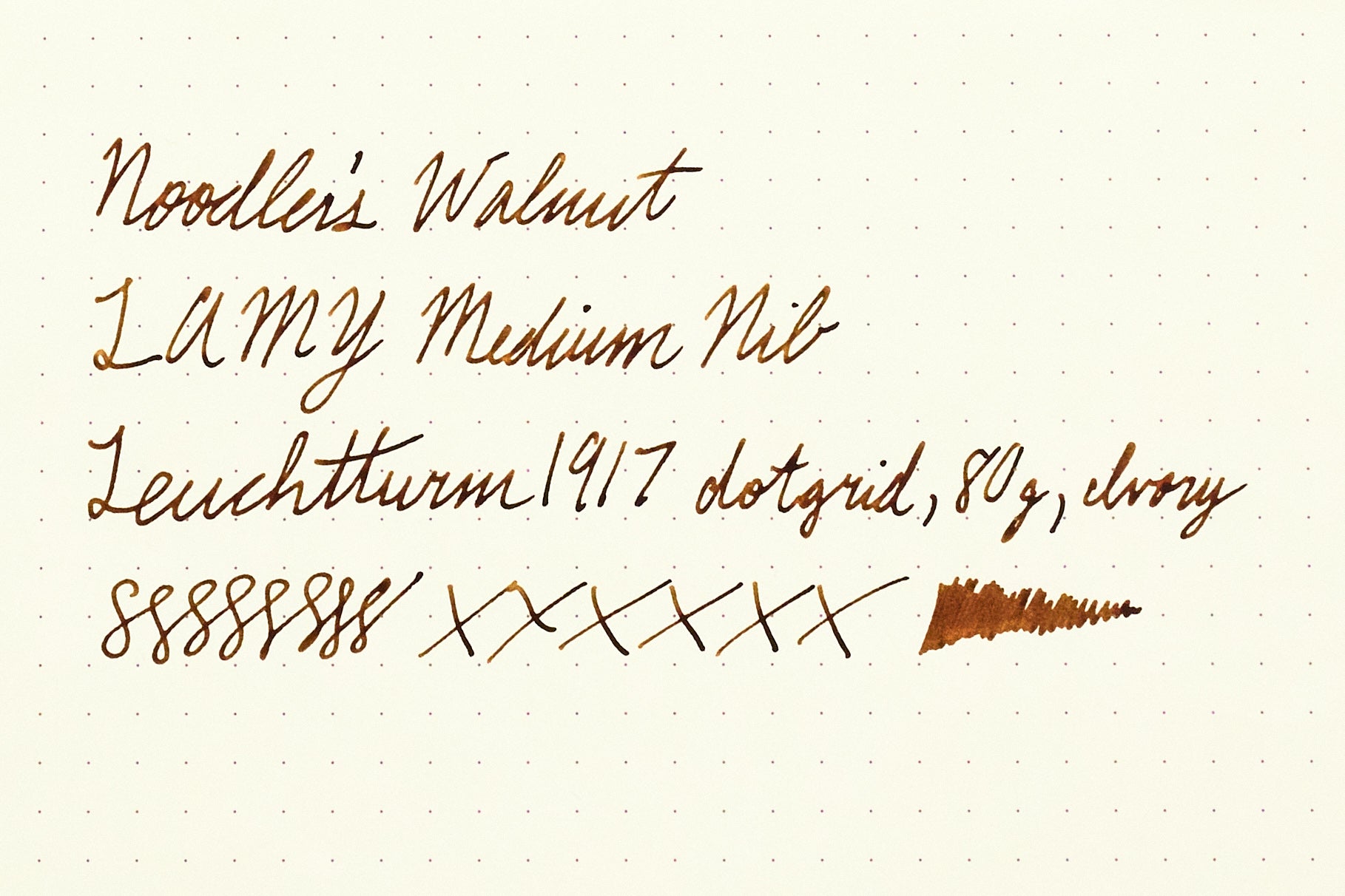 Noodler's Walnut Fountain Pen Ink Writing Sample on Leuchtturm1917 dot grid paper