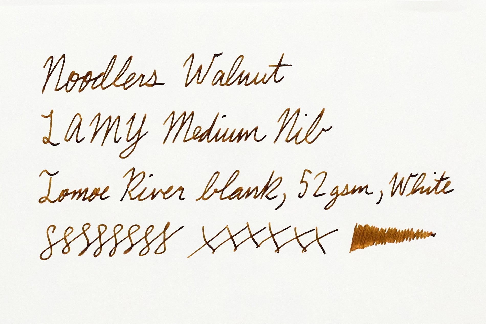 Noodler's Walnut Fountain Pen Ink writing sample on Tomoe River blank paper