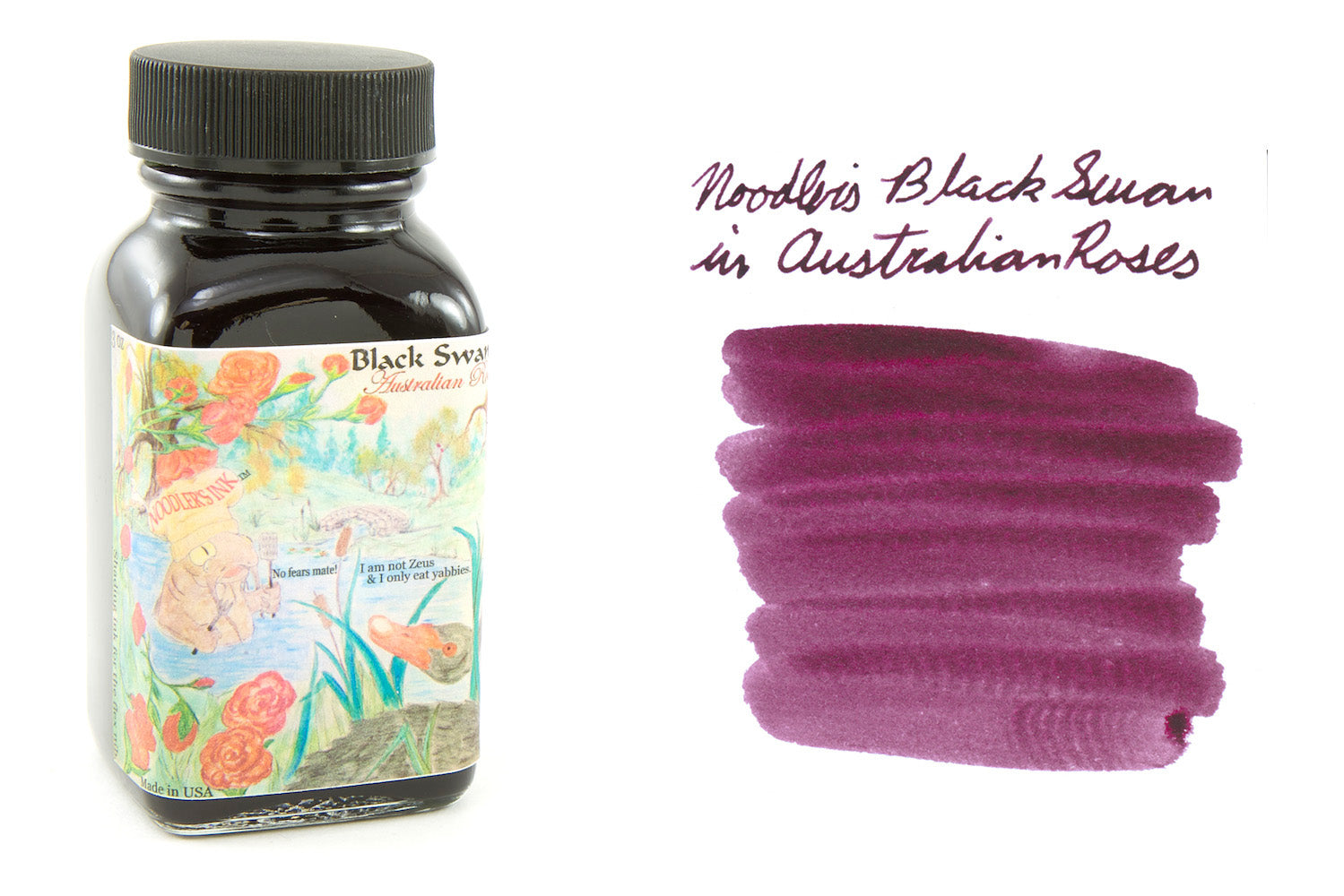 Noodler's Black Swan in Australian Roses bottle and ink swab