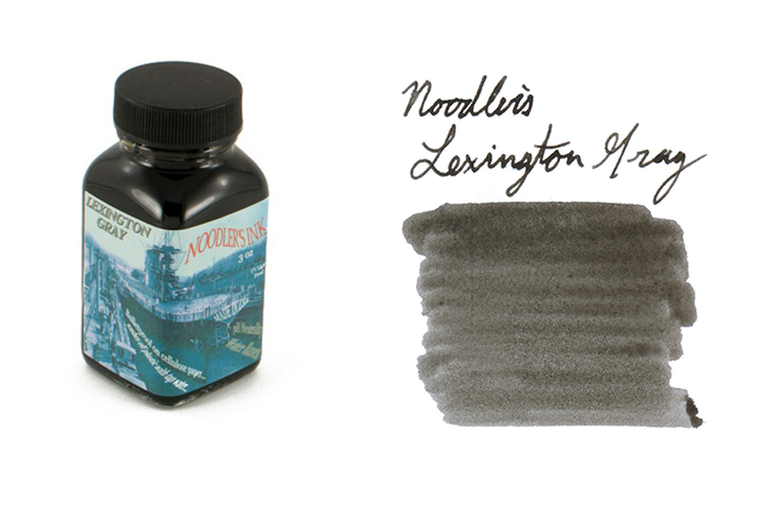 Noodler's Lexington Gray bottled fountain pen ink and swab