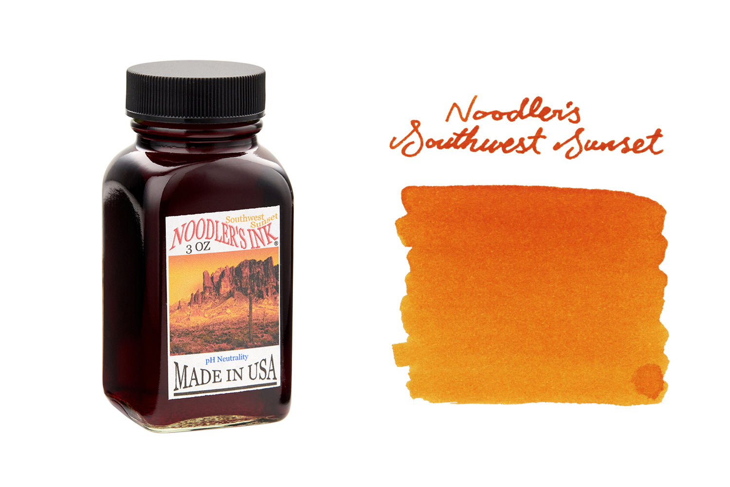 Bottle and swab of Noodler's Southwest Sunset