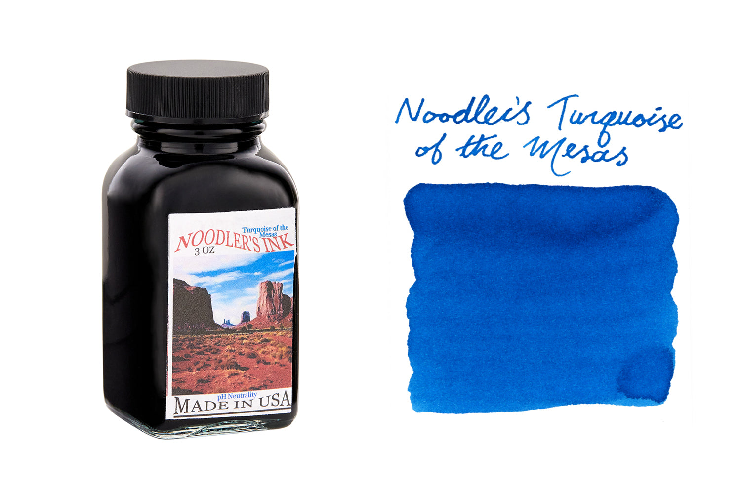 Noodler's turquoise bottled fountain pen ink and swab