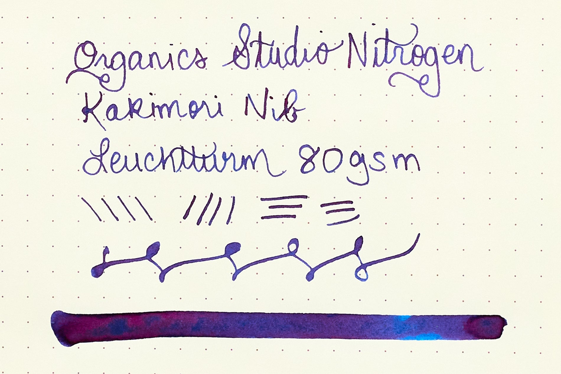 Organics Studio Nitrogen ink writing sample, on cream dot grid paper