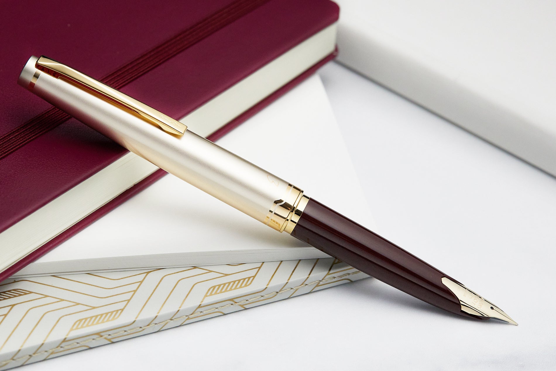 Pilot E95s fountain pen in burgundy/ivory, posted