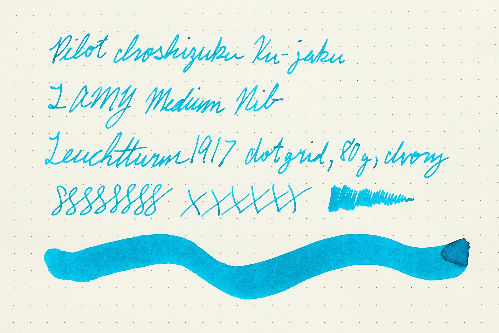 Pilot Iroshizuku Ku-Jaku Fountain Pen Ink writing sample on cream colored dot grid paper