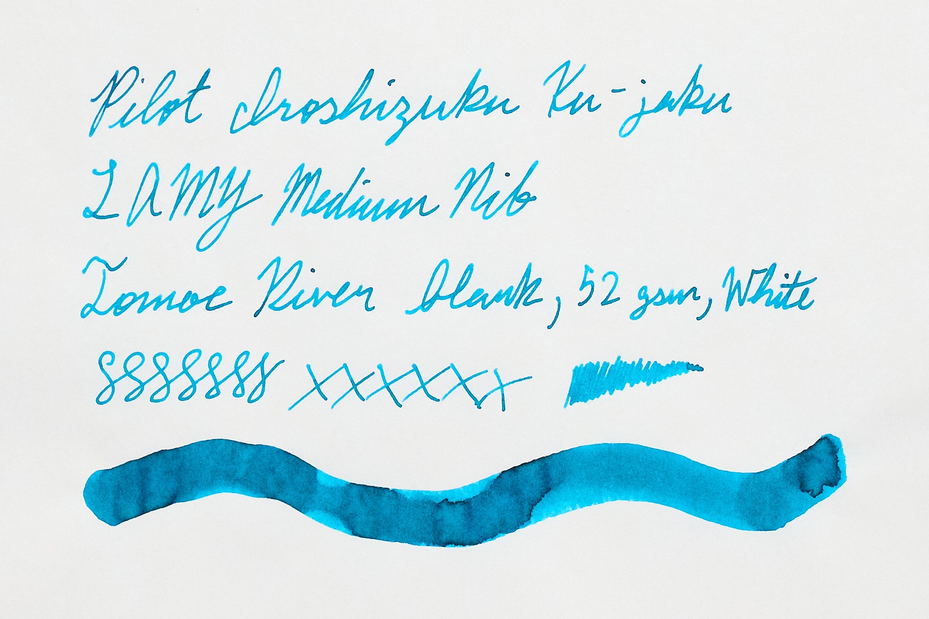 Pilot Iroshizuku Ku-Jaku Fountain Pen Ink writing sample on white blank paper