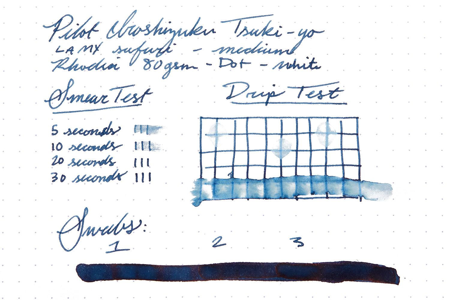 Pilot Iroshizuku Tsuki-Yo examples on Rhodia Paper