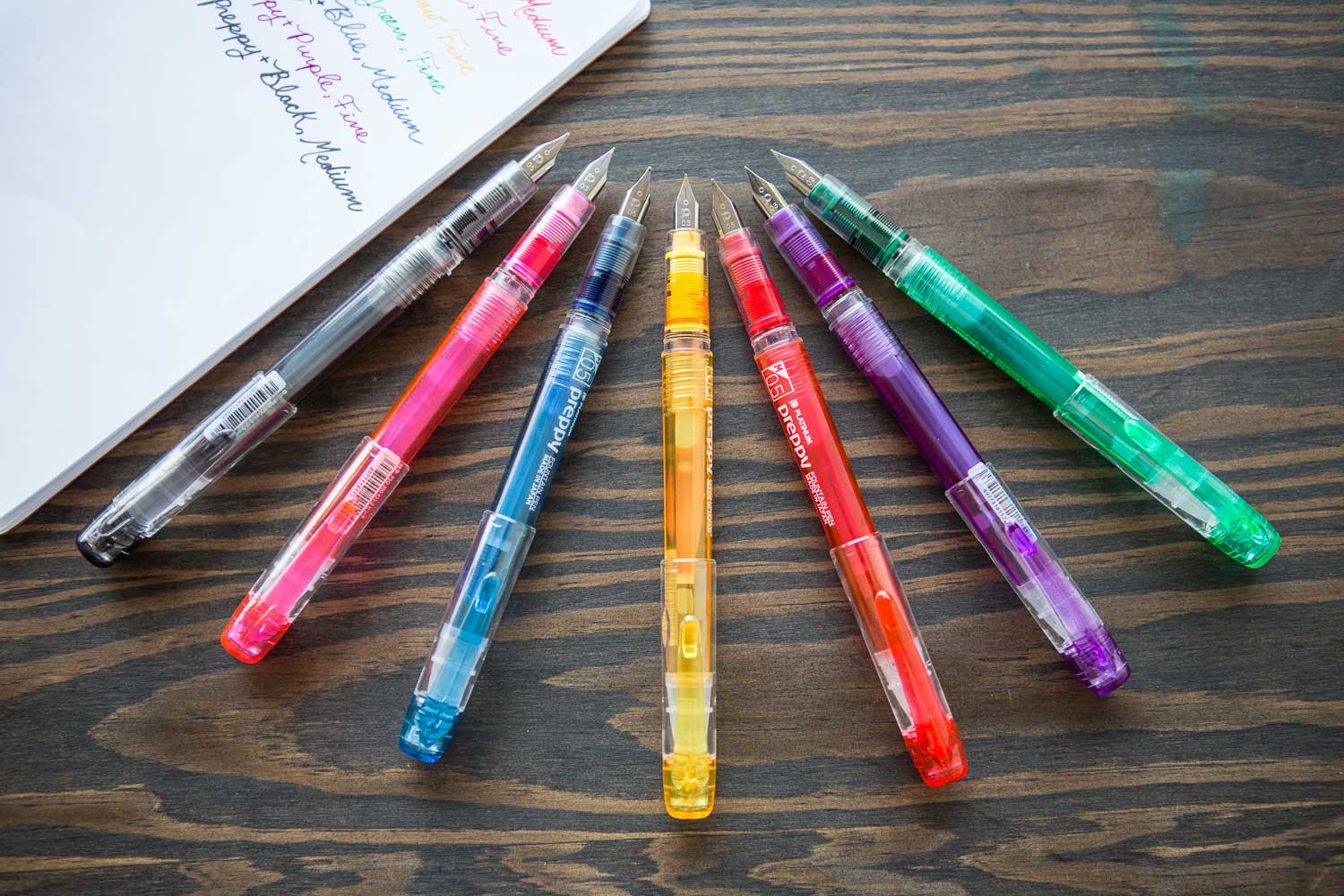 Platinum Preppy fountain pens in a row