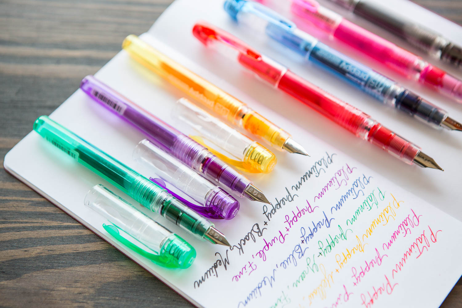 Platinum Preppy fountain pens in a variety of rainbow colors