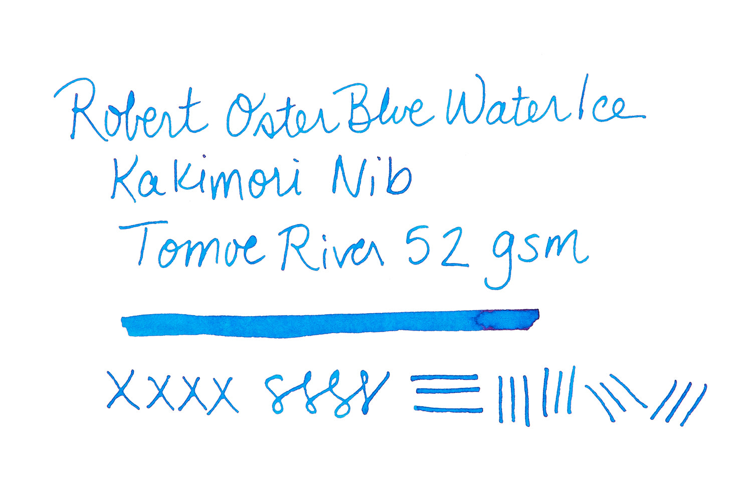Robert Oster Blue Water Ice Fountain Pen Ink writing sample .wbon white blank paper