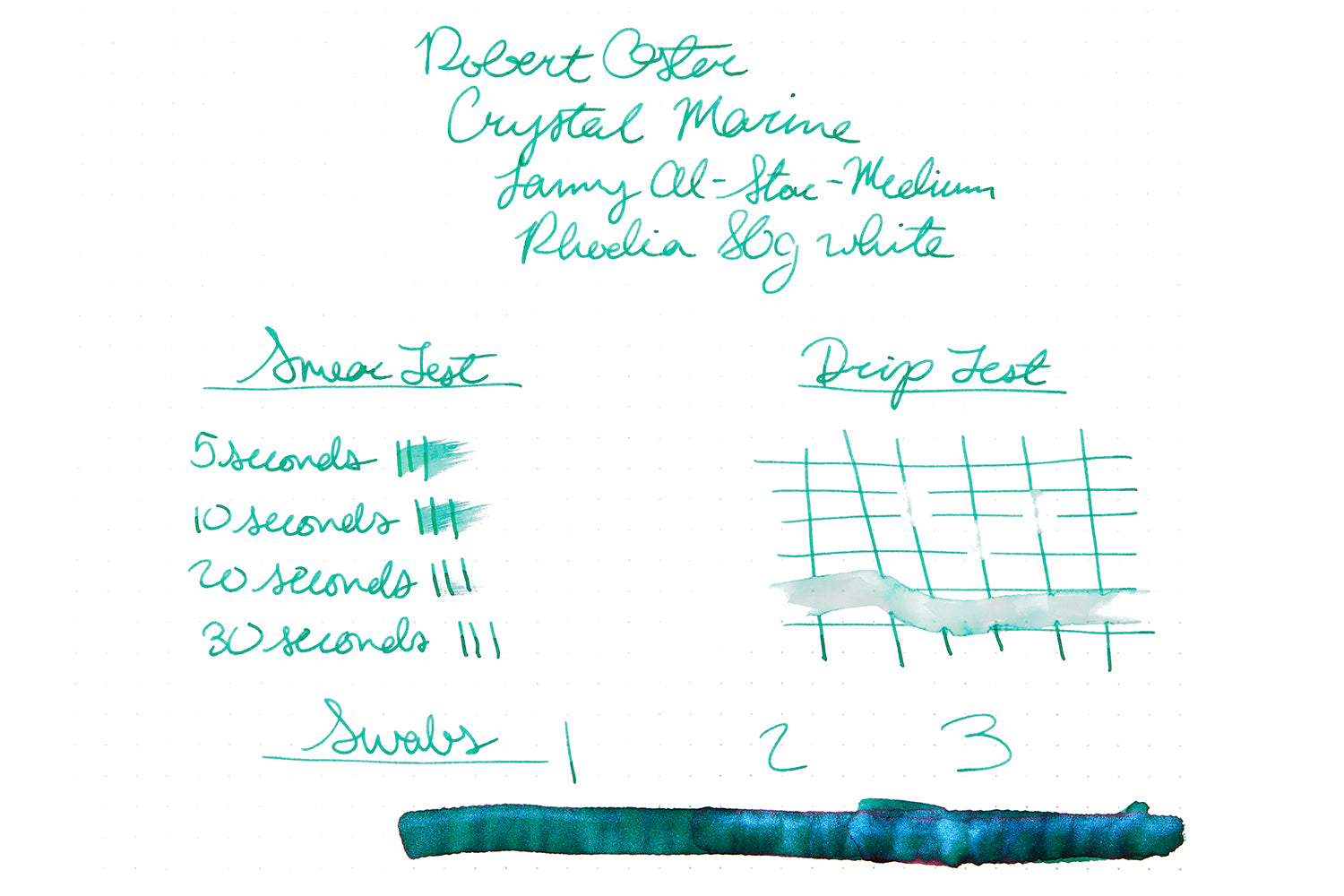 Robert Oster Fountain Pen Ink writing sample on white dot grid paper