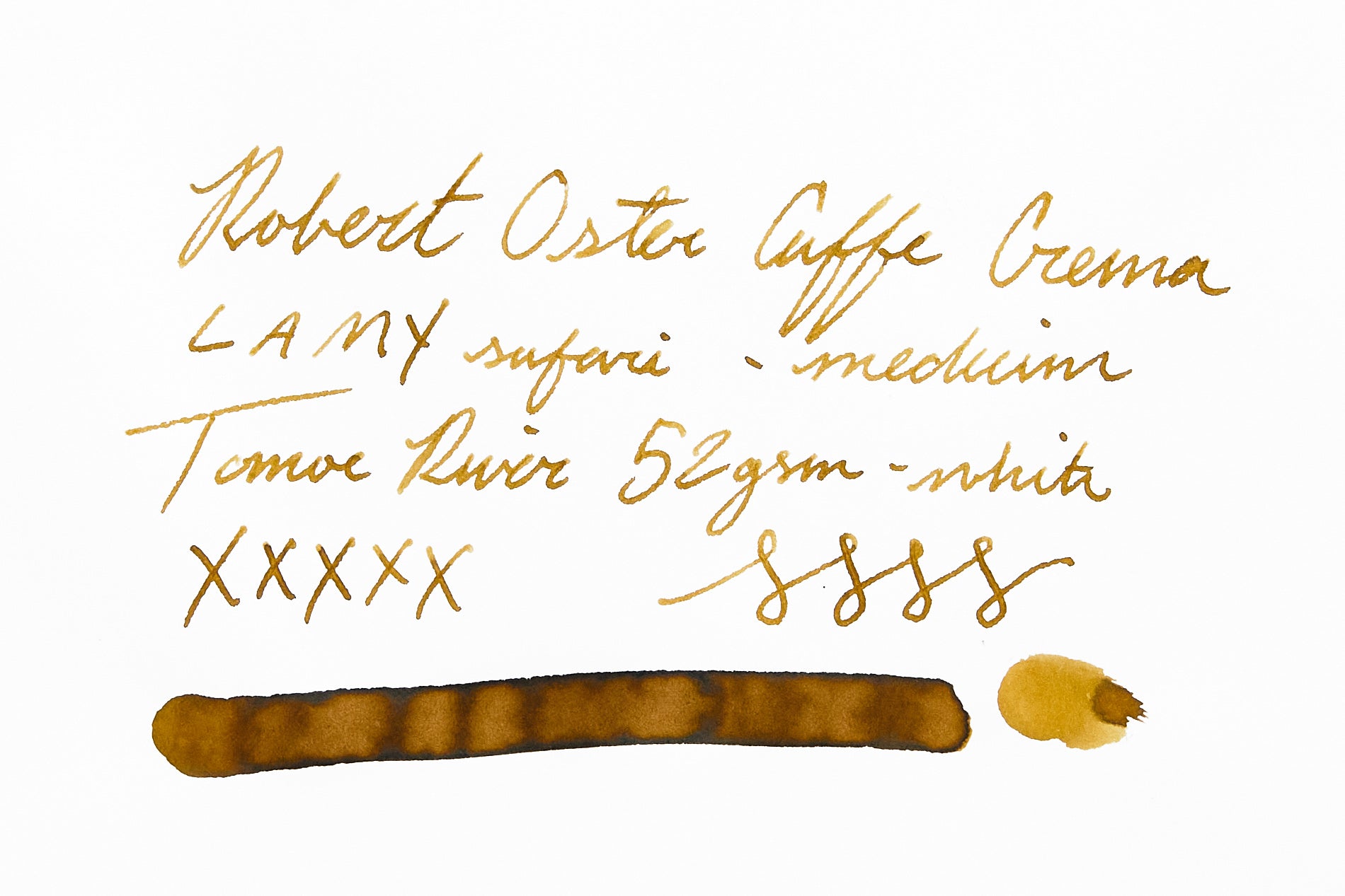 Robert Oster Caffe Crema fountain pen ink writing sample on white blank paper