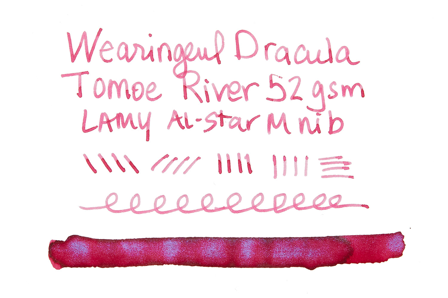 Wearingeul Dracula Fountain Pen ink writing sample on white blank paper