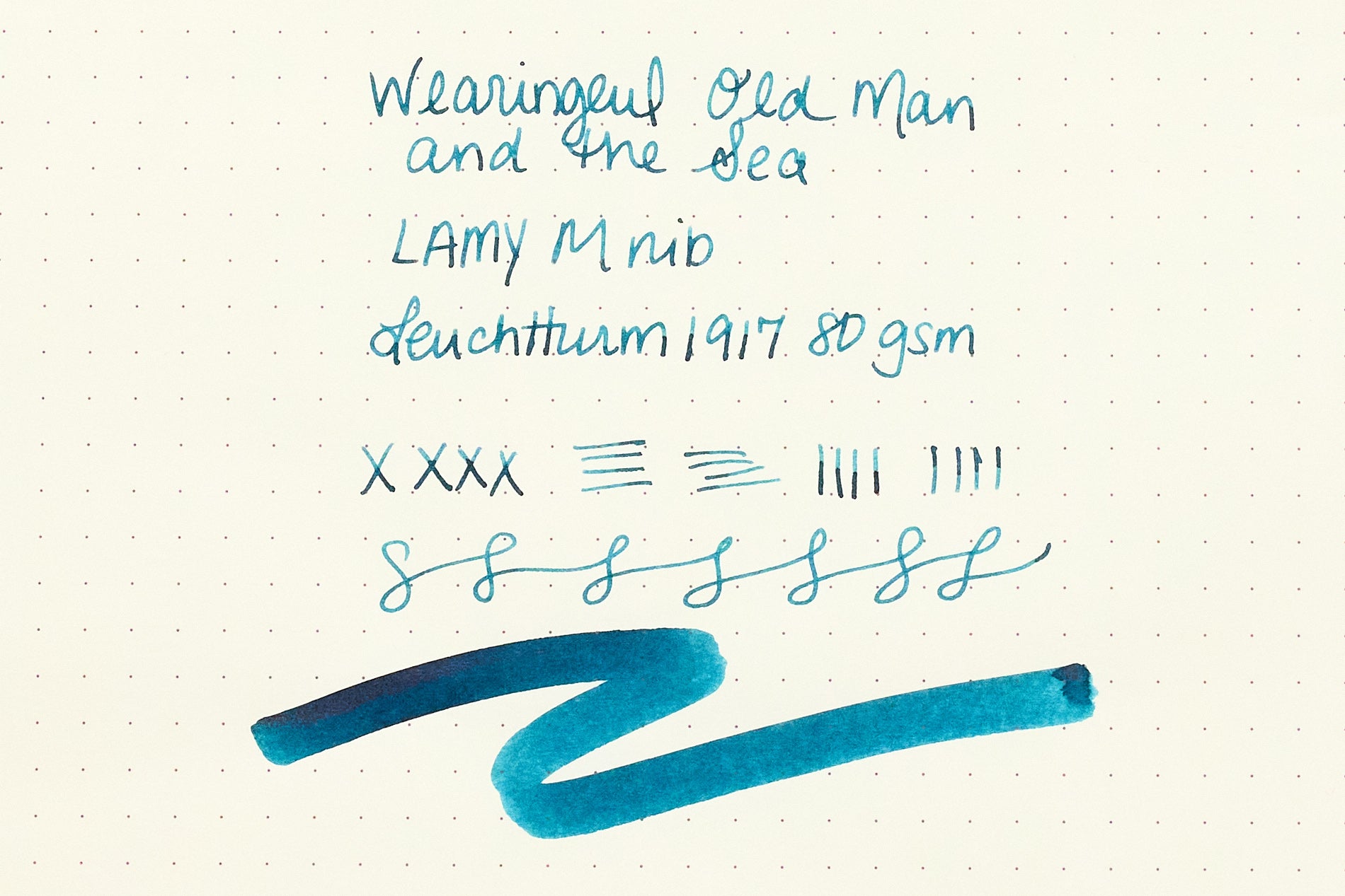 Wearingeul The Old Man and the Sea fountain pen ink writing sample on cream colored dot grid paper