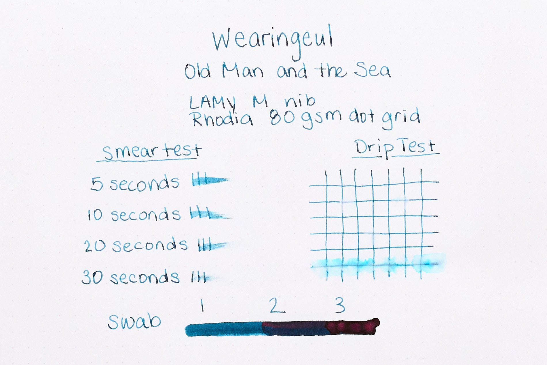 Wearingeul The Old Man and the Sea fountain pen ink writing sample on white dot grid paper