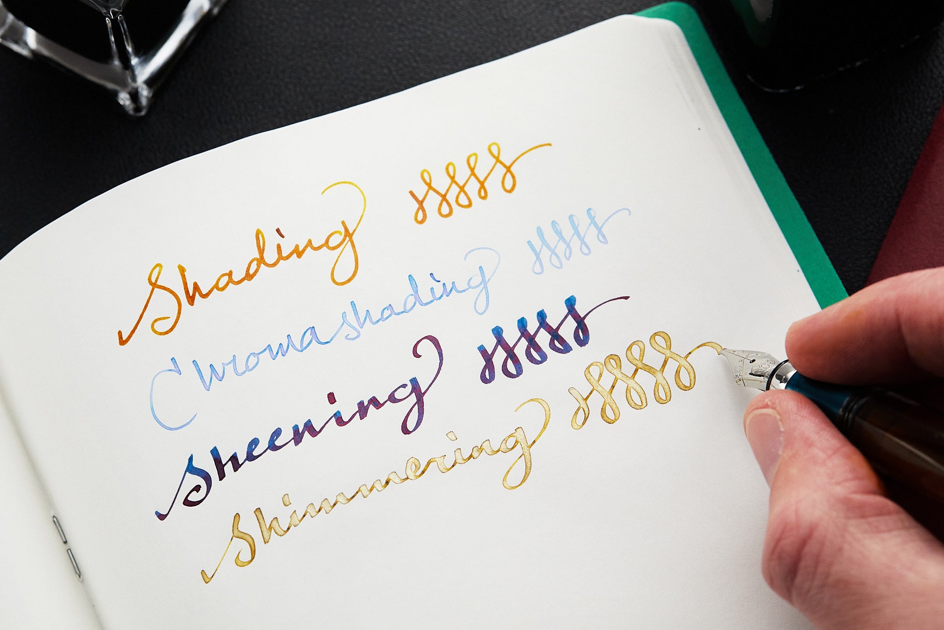 Writing with various fountain pen inks