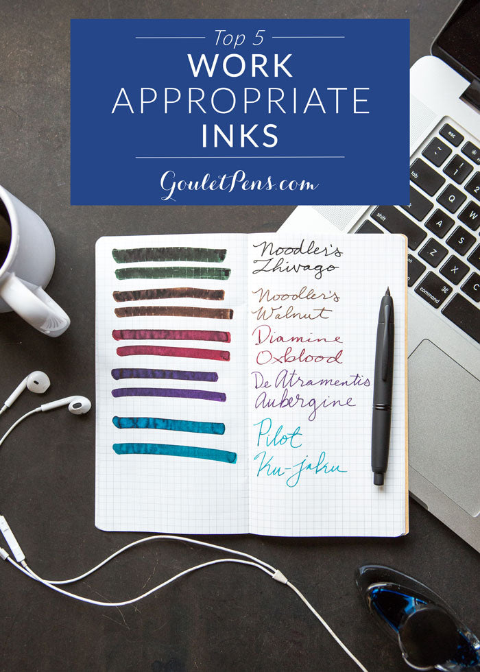 Brian's Top 5 Work Appropriate Inks text over a swab of each ink