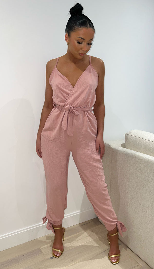 3/4 Textured Cross Over Jumpsuit –