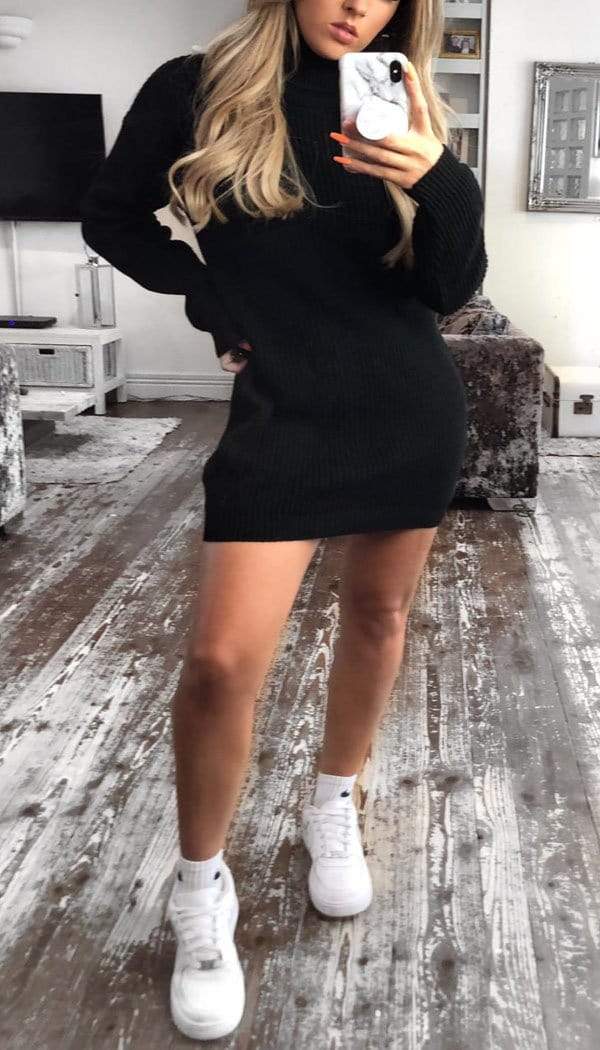 Roll Neck Jumper Dress In Black – 