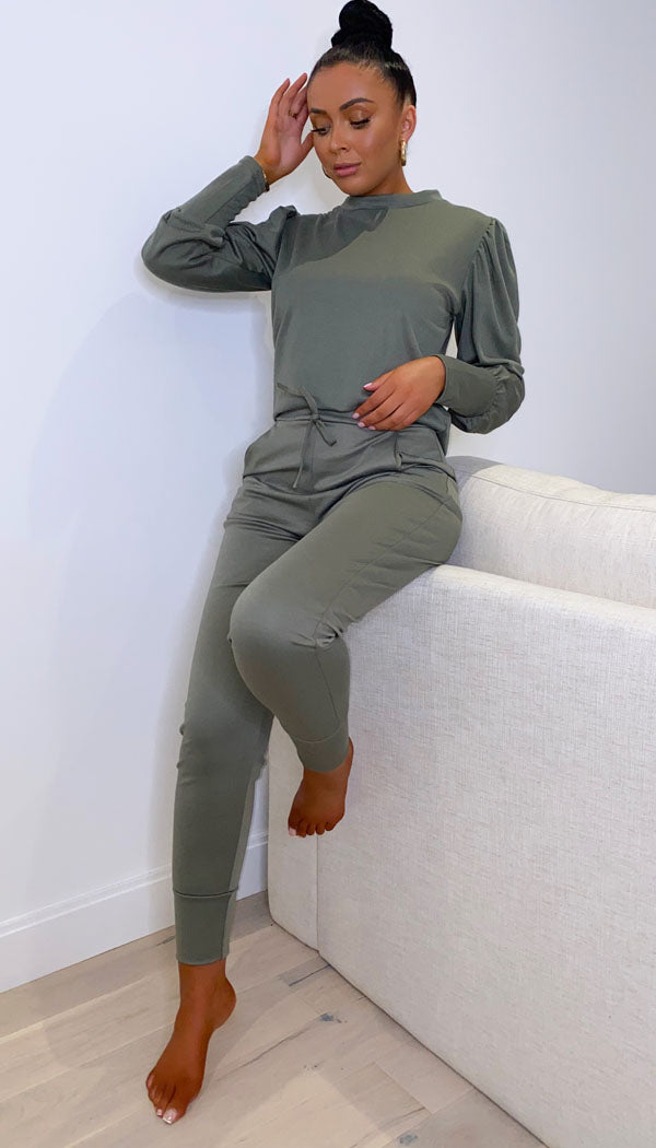 Long Sleeved Puff Ruche Lounge Wear Two Piece