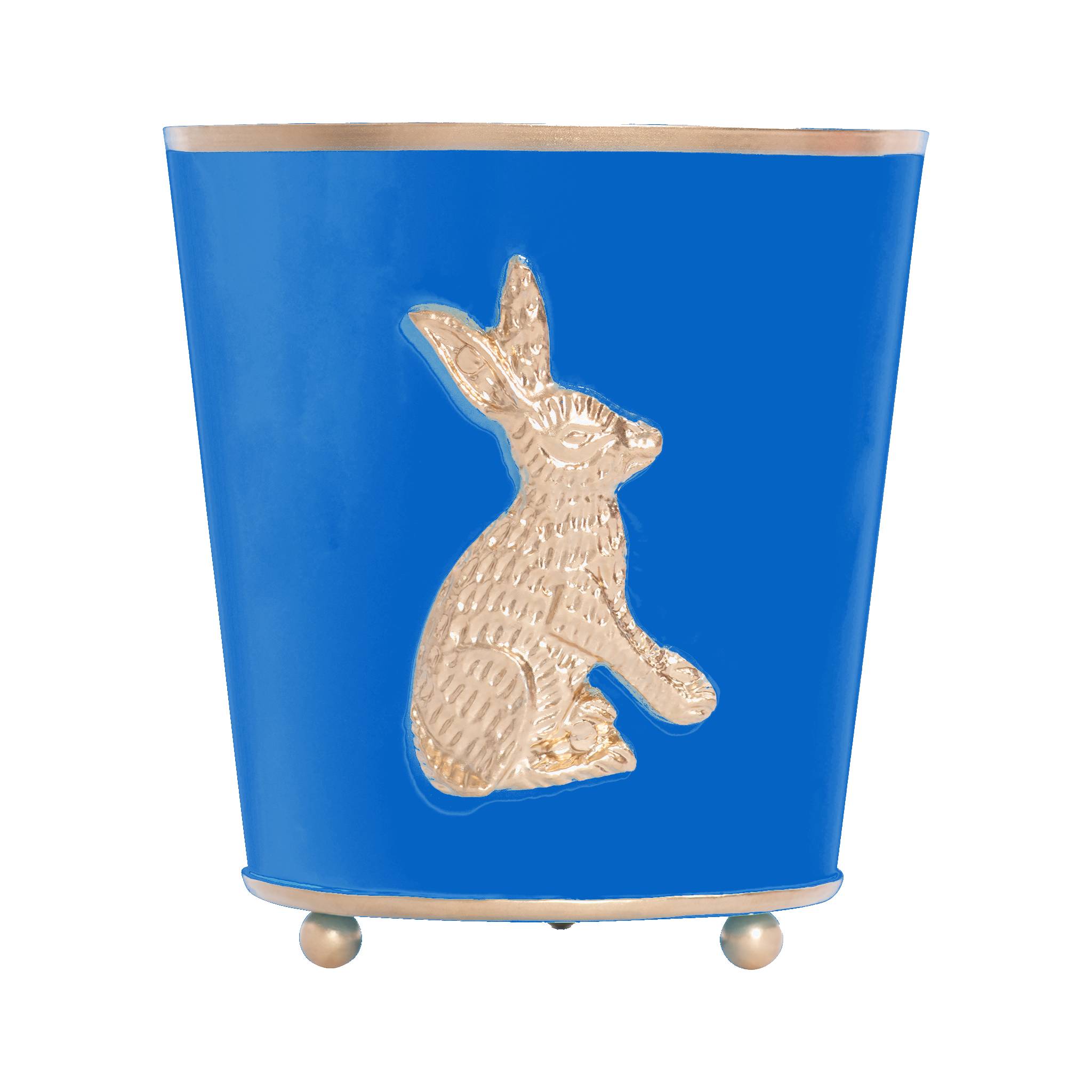 Regency Rabbit Blue Round Metal Cachepot Planter For Bedroom, Office, Kitchen, Living Room