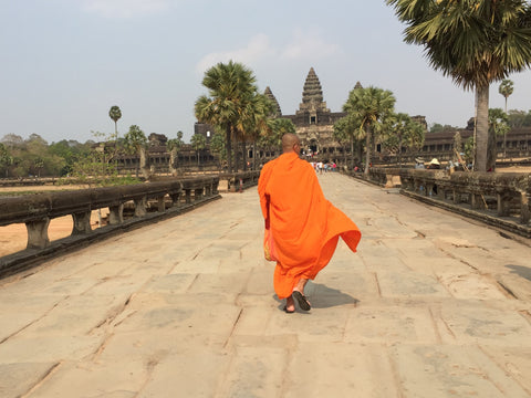 Monk walking. Angkor Wat Cambodia