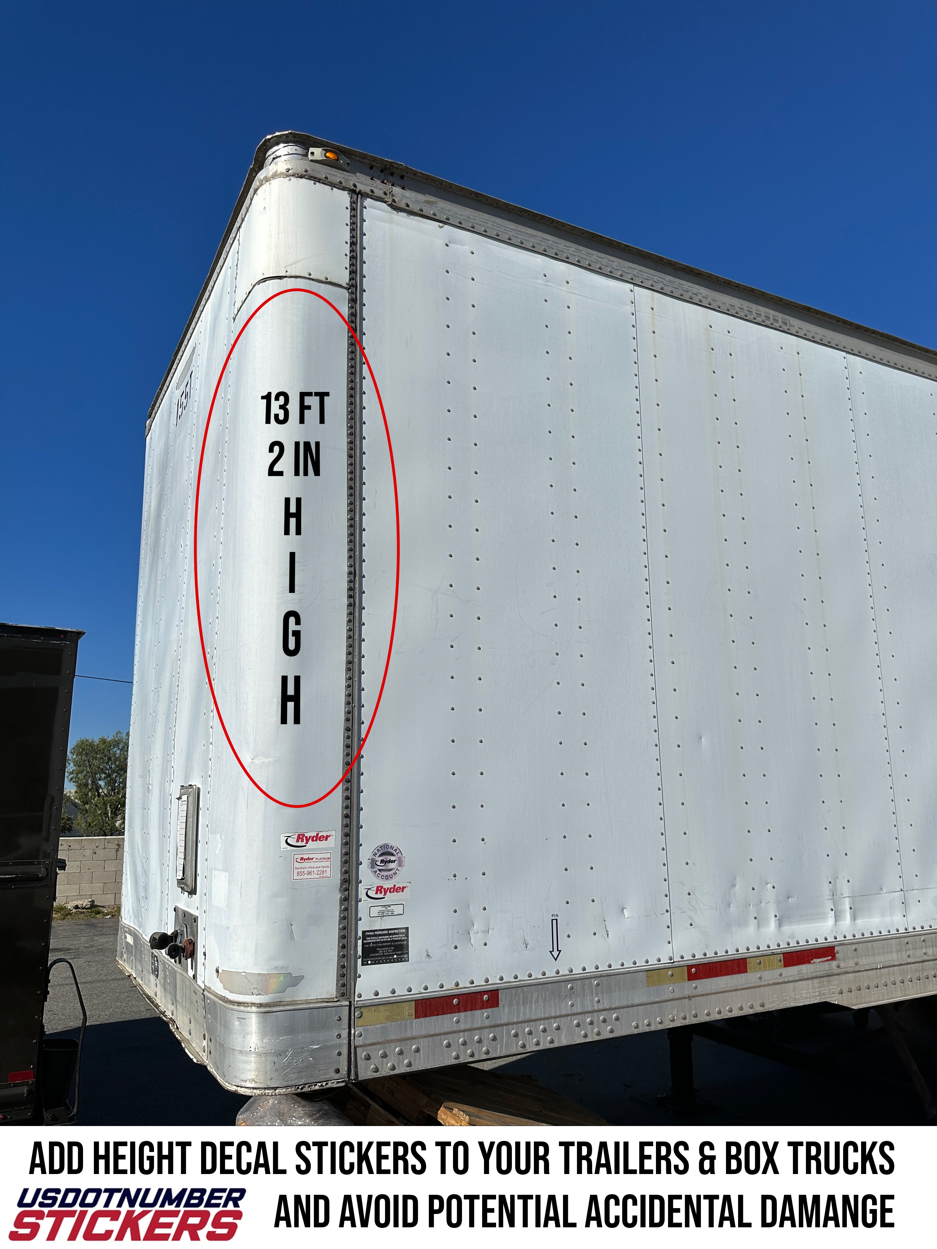 trailer or box truck height decal stickers
