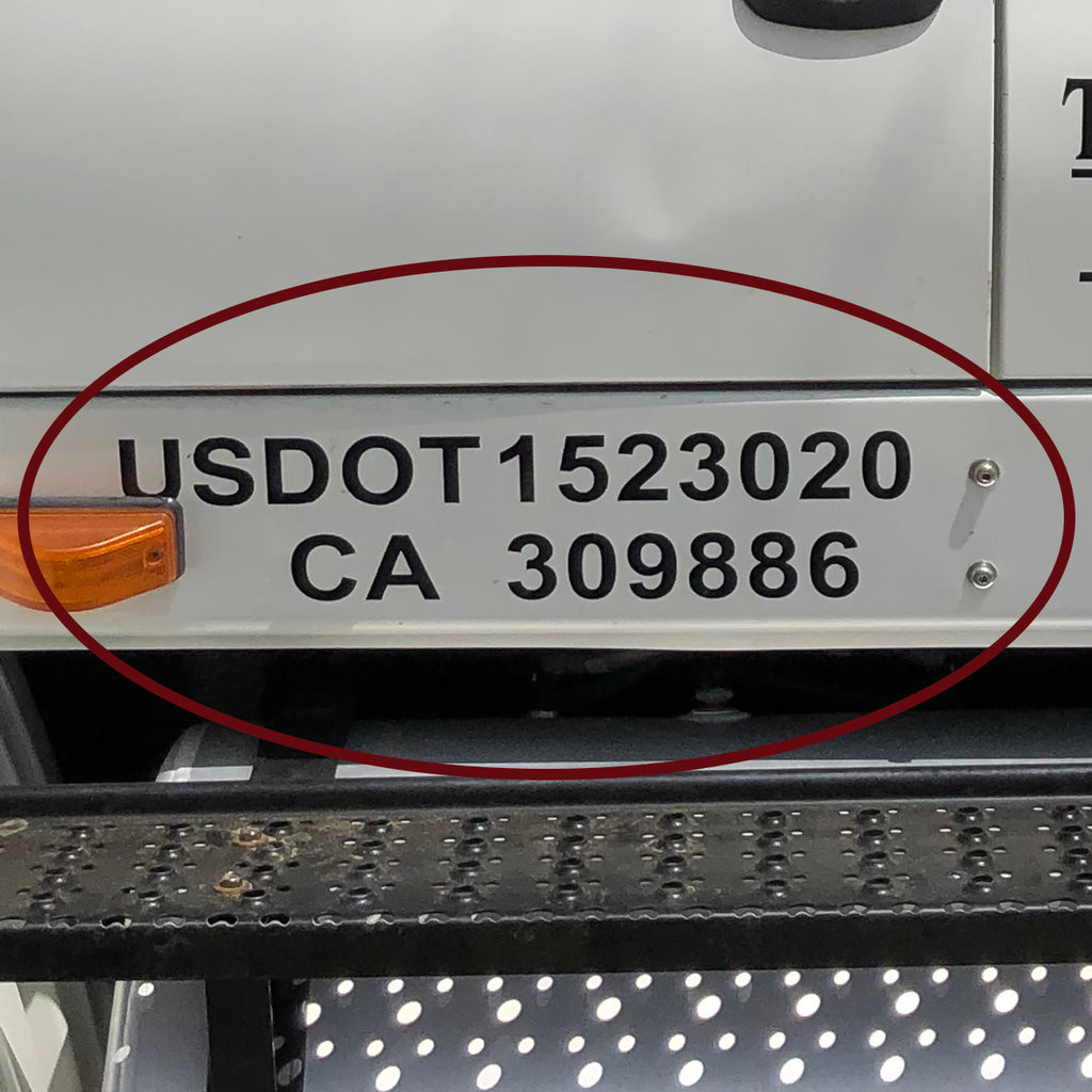 placement example of usdot and ca number decal sticker